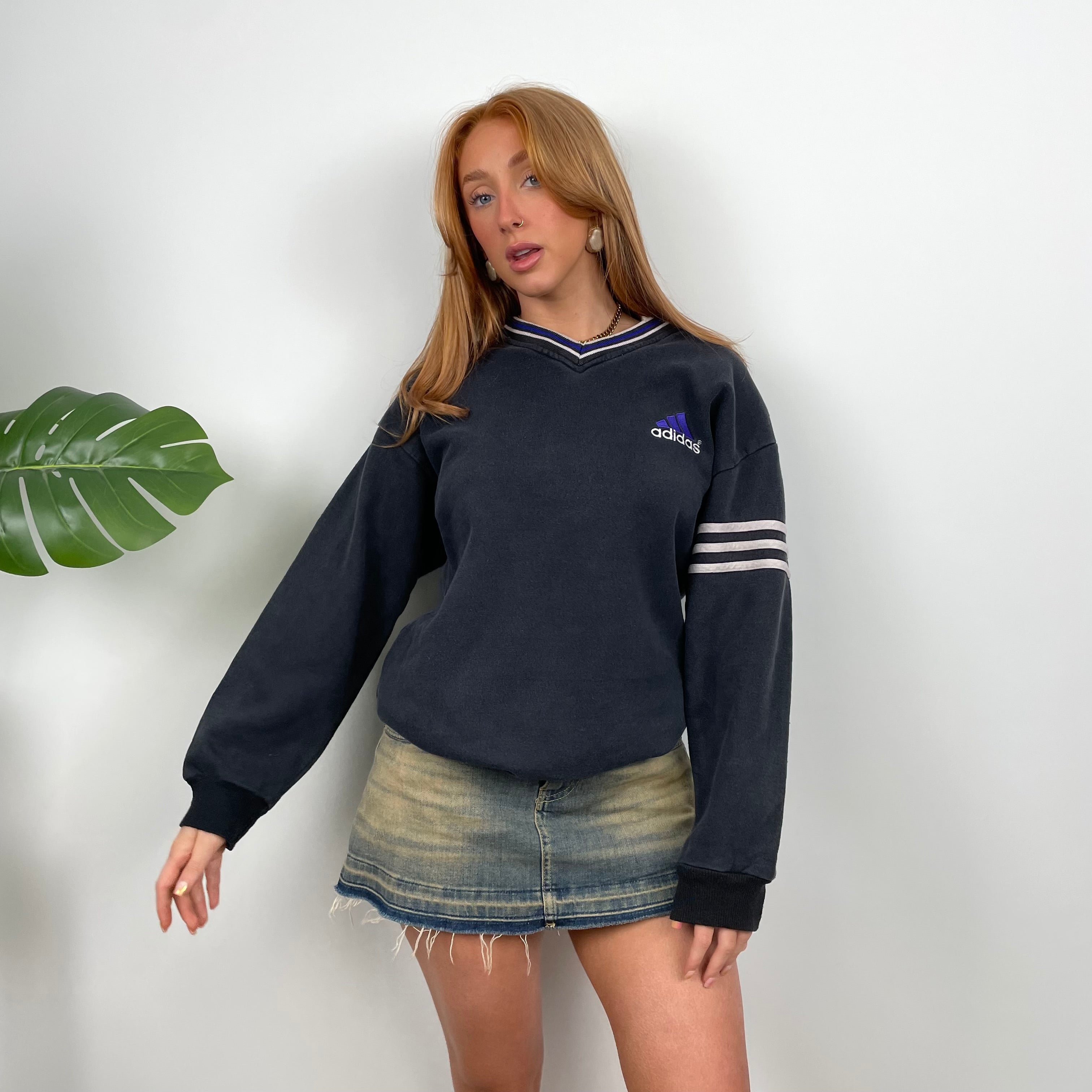 Adidas Navy Embroidered Spell Out Sweatshirt (S)