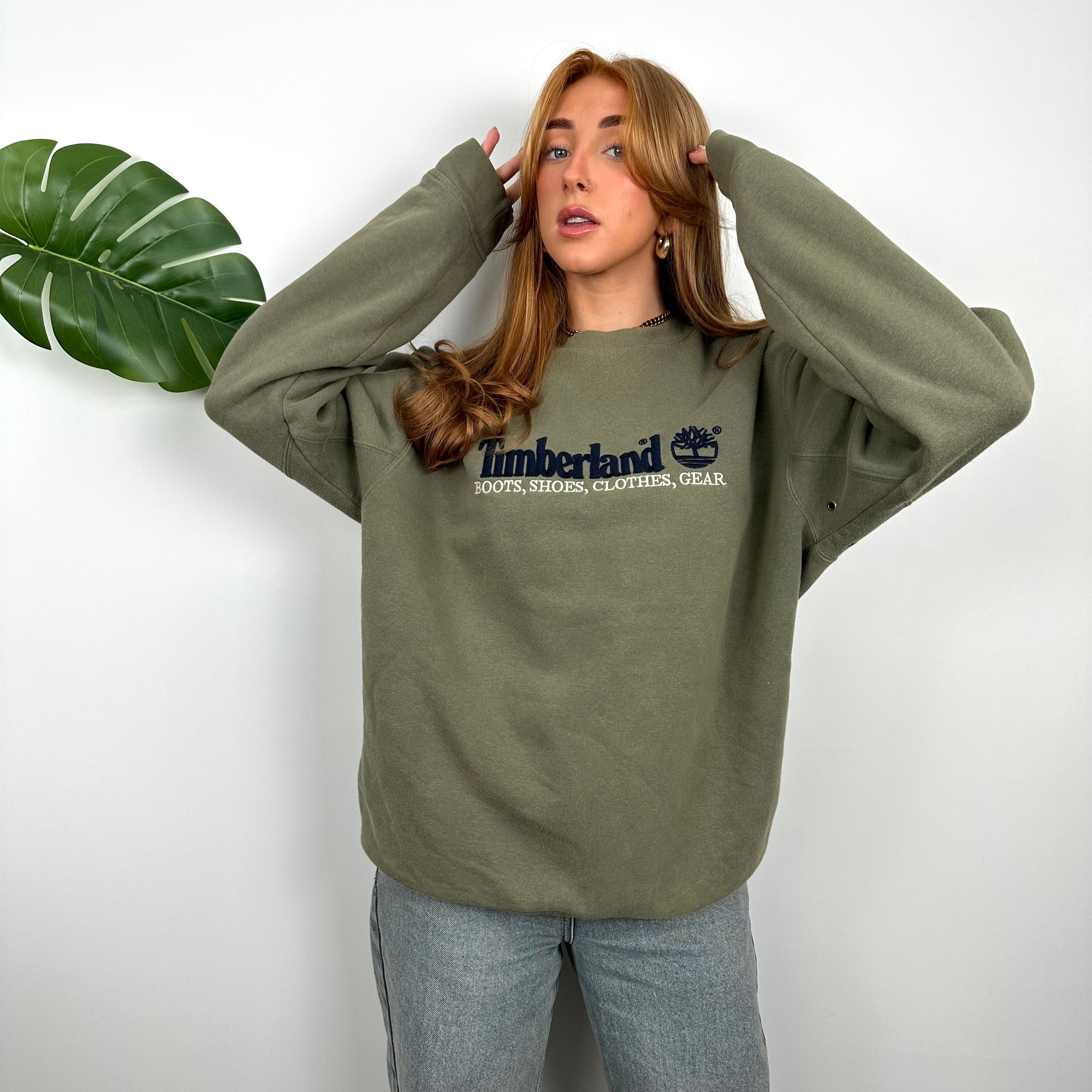 Timberland Green Embroidered Spell Out Sweatshirt (L)