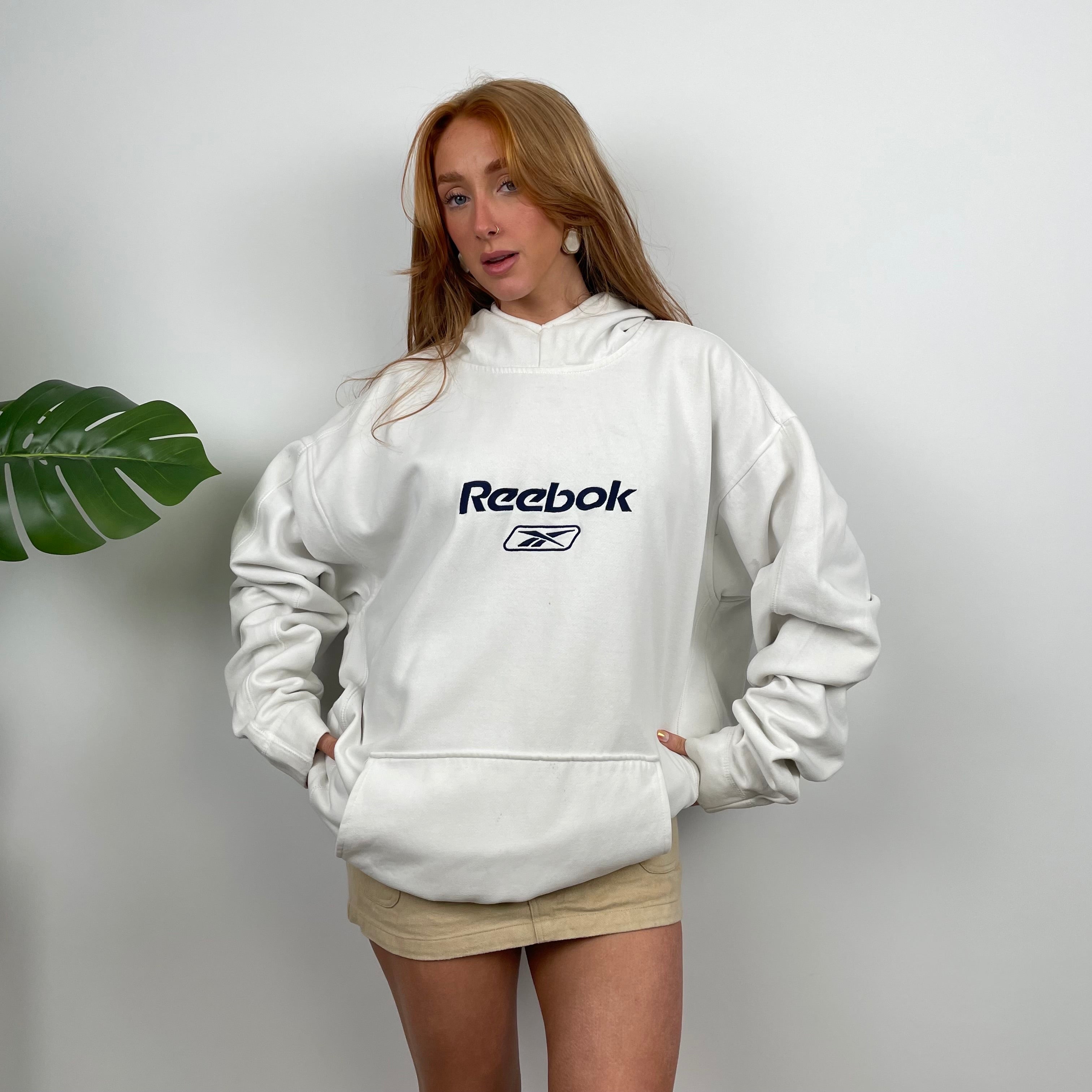 Reebok White Embroidered Spell Out Hoodie (3XL)