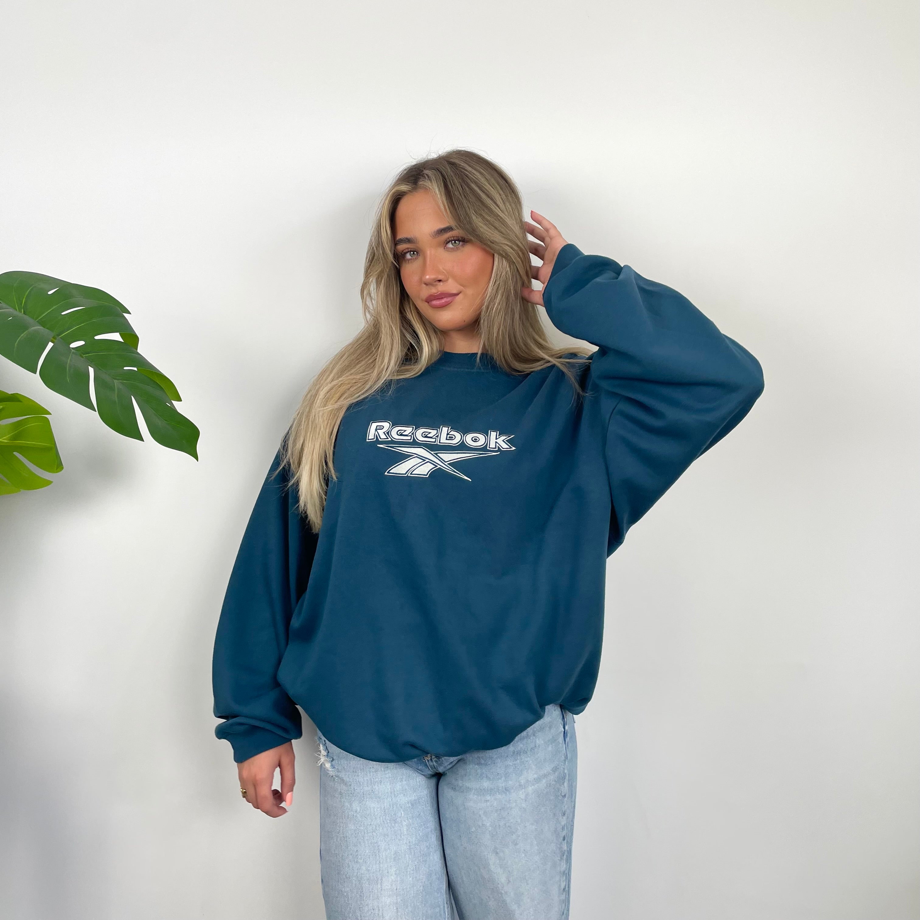 Reebok RARE Green Embroidered Spell Out Sweatshirt (L)