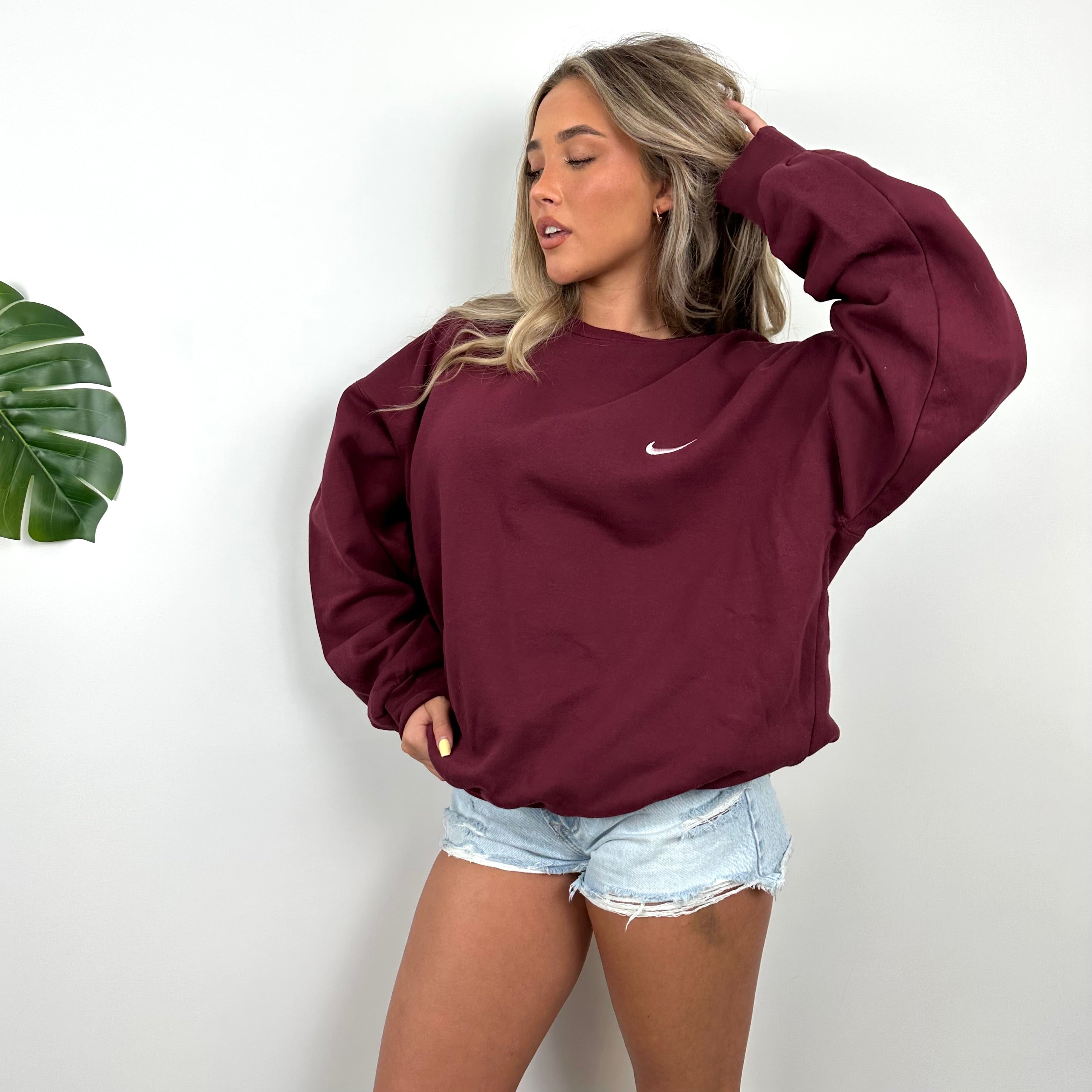 Nike Maroon Embroidered Swoosh Sweatshirt (L)