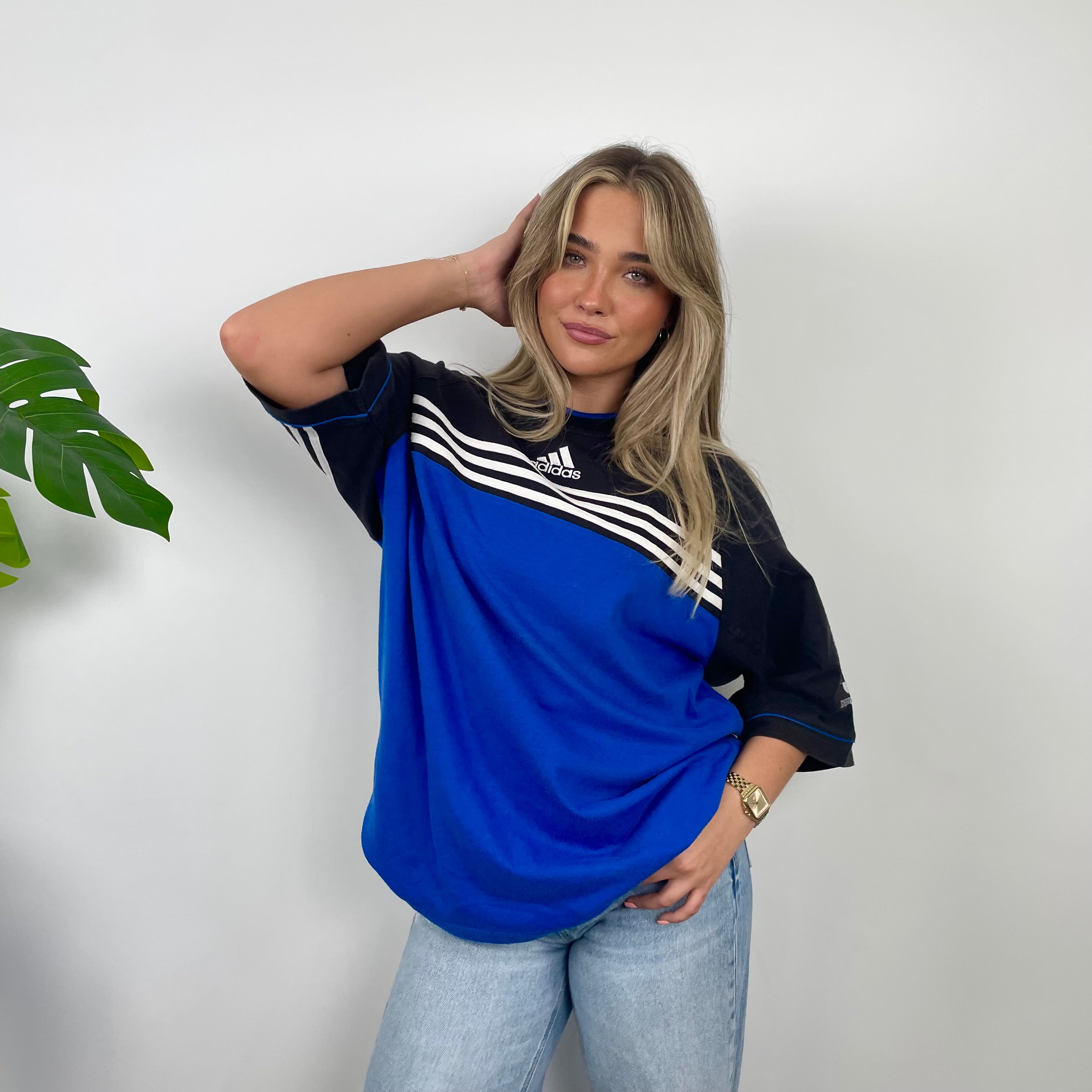 Adidas RARE Black & Blue Embroidered Spell Out T Shirt (XL)