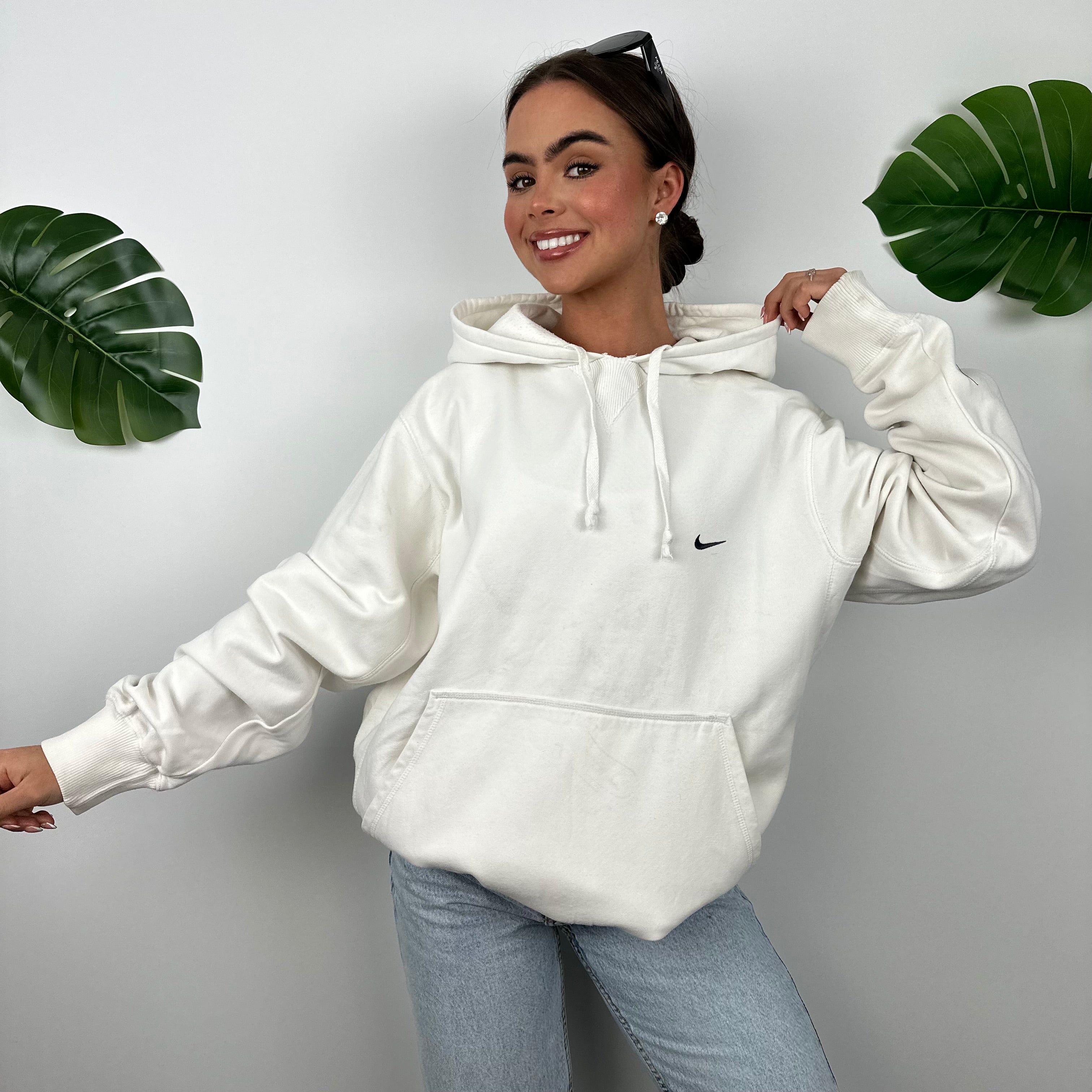 Nike White Embroidered Swoosh Hoodie (L)