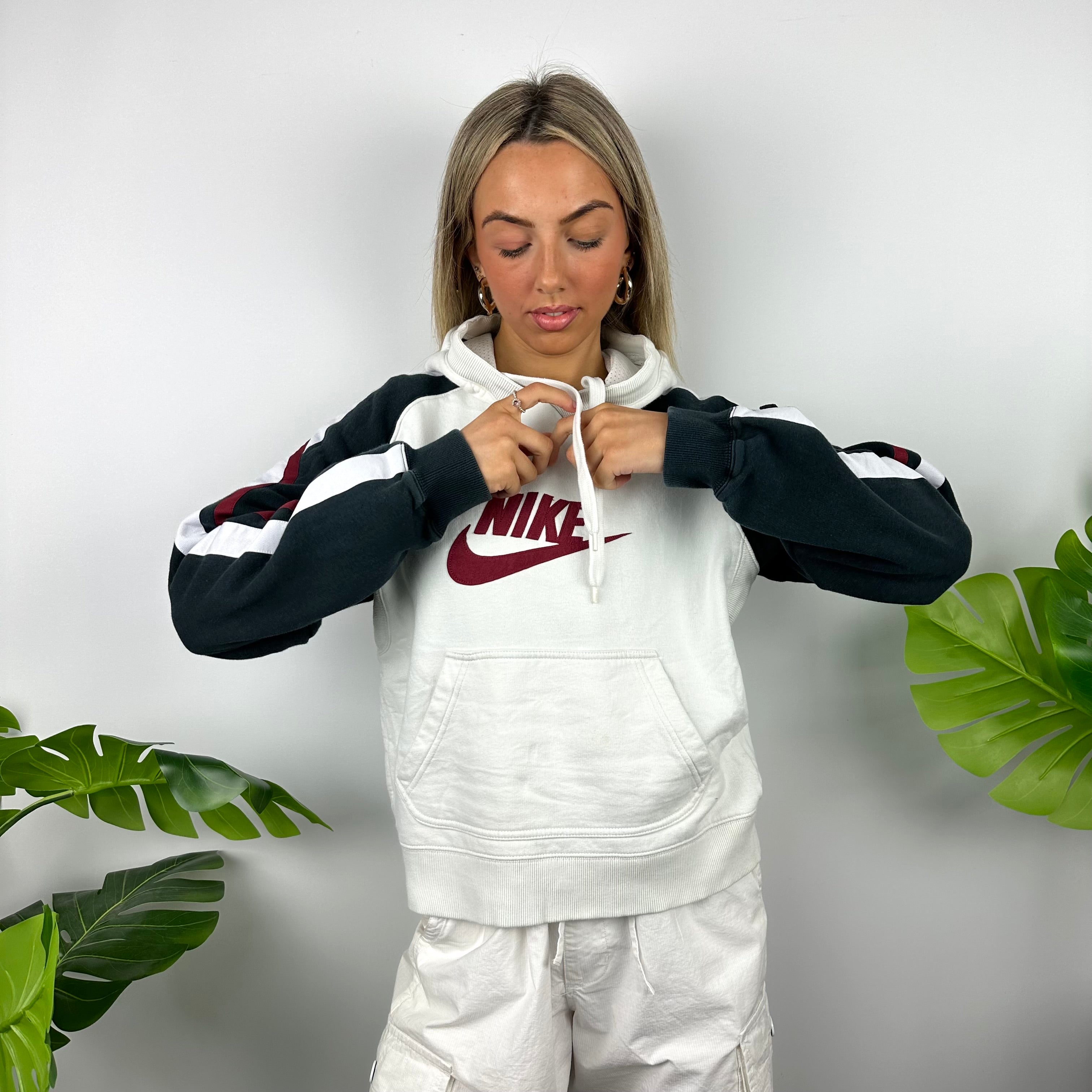 Nike White Embroidered Spell Out Hoodie (S)