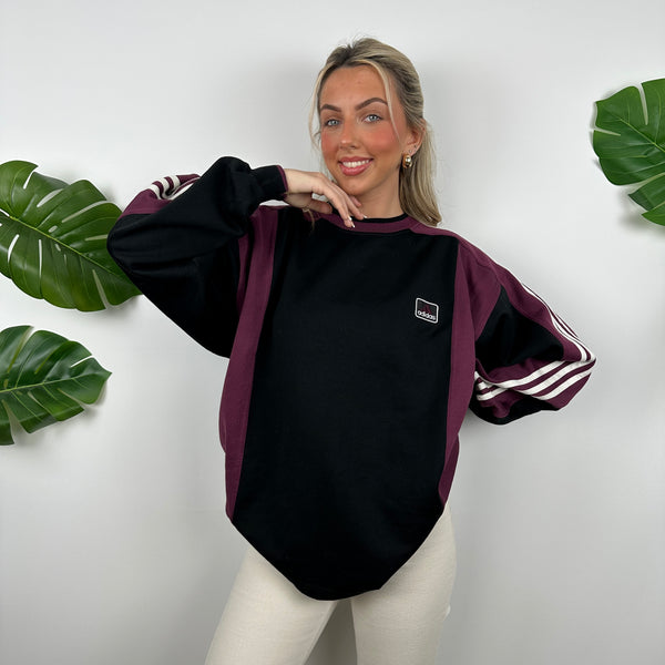 Adidas Black Embroidered Spell Out Sweatshirt (M)