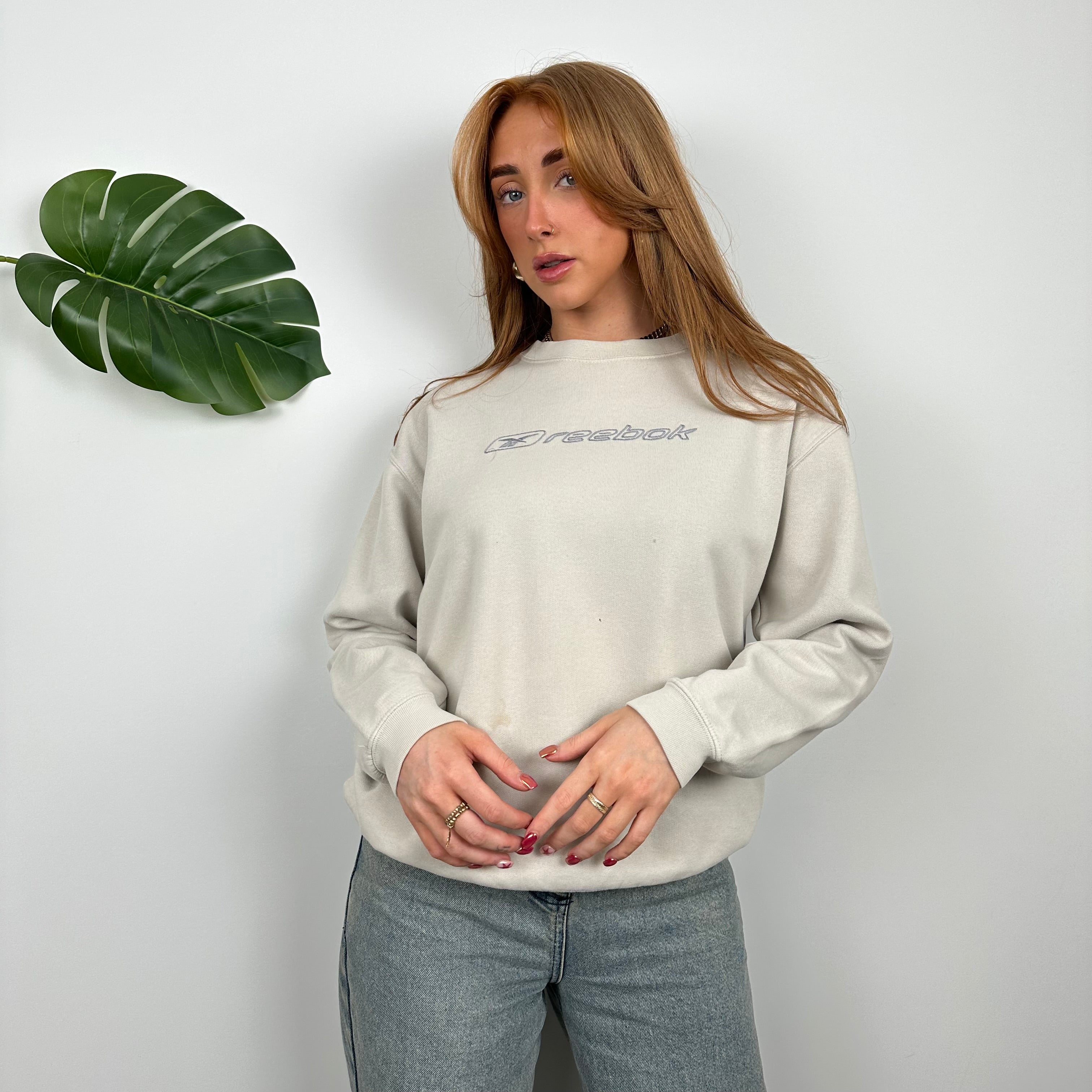 Reebok Cream Embroidered Spell Out Sweatshirt (S)