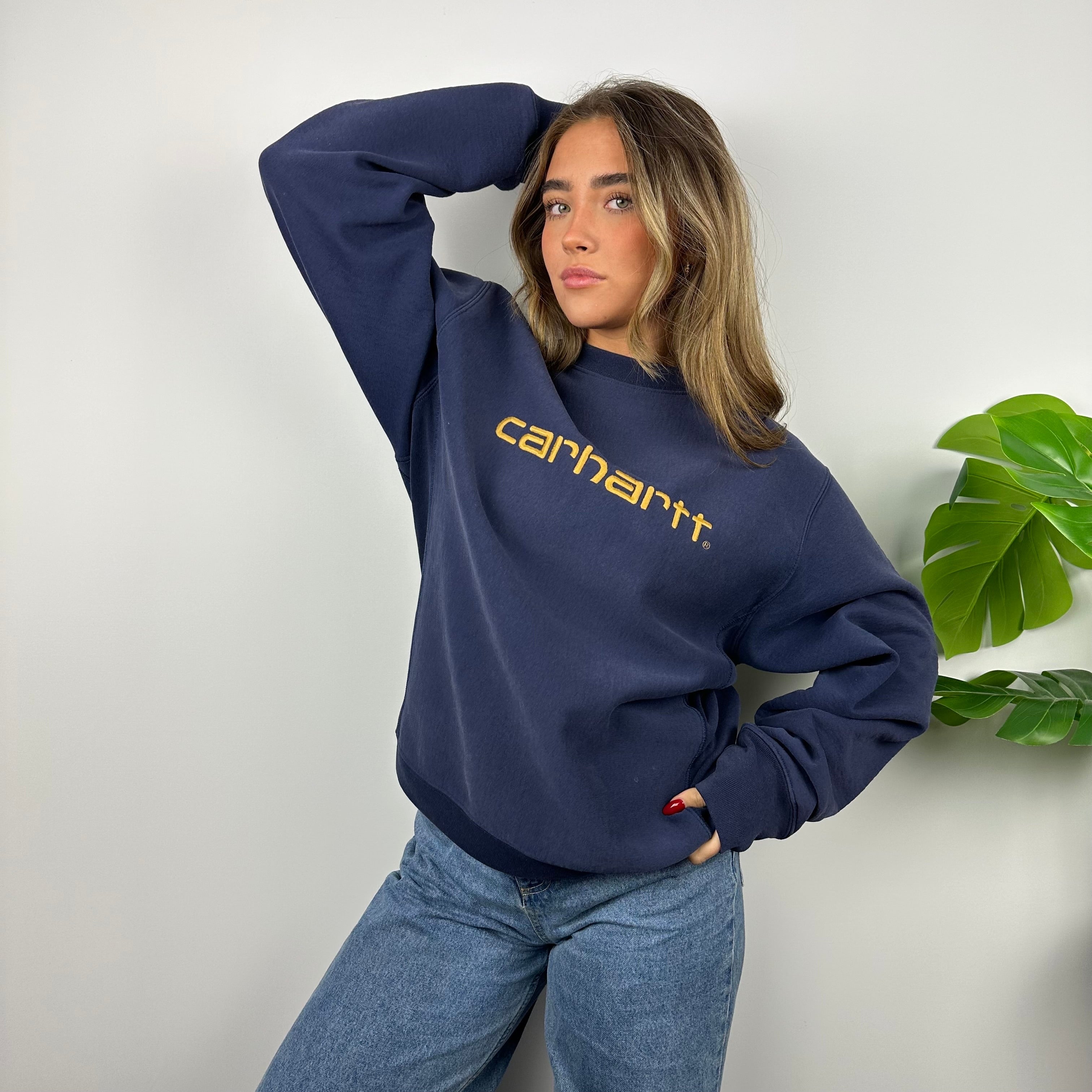 Carhartt Navy Embroidered Spell Out Sweatshirt (L)
