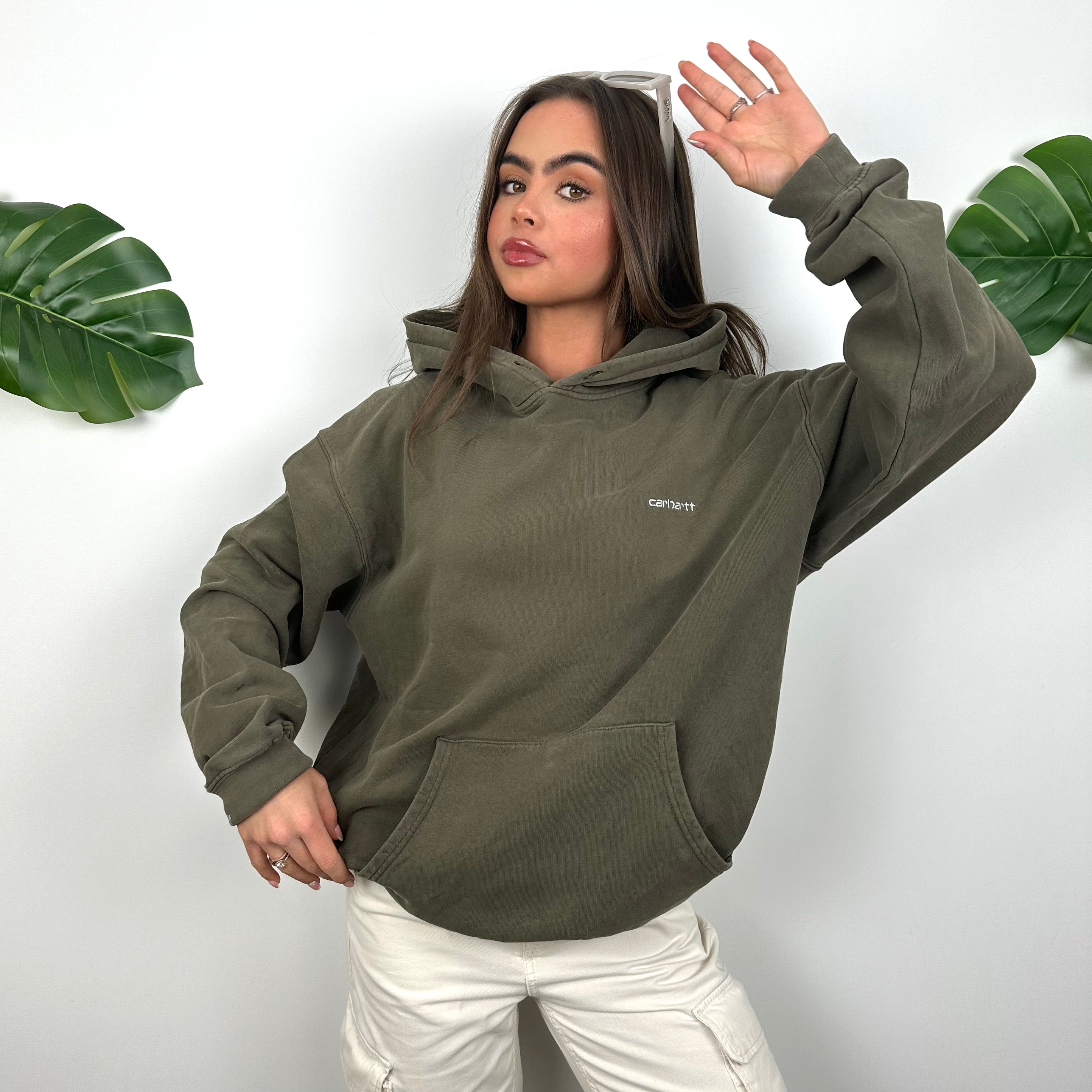 Carhartt Khaki Green Embroidered Spell Out Hoodie (L)