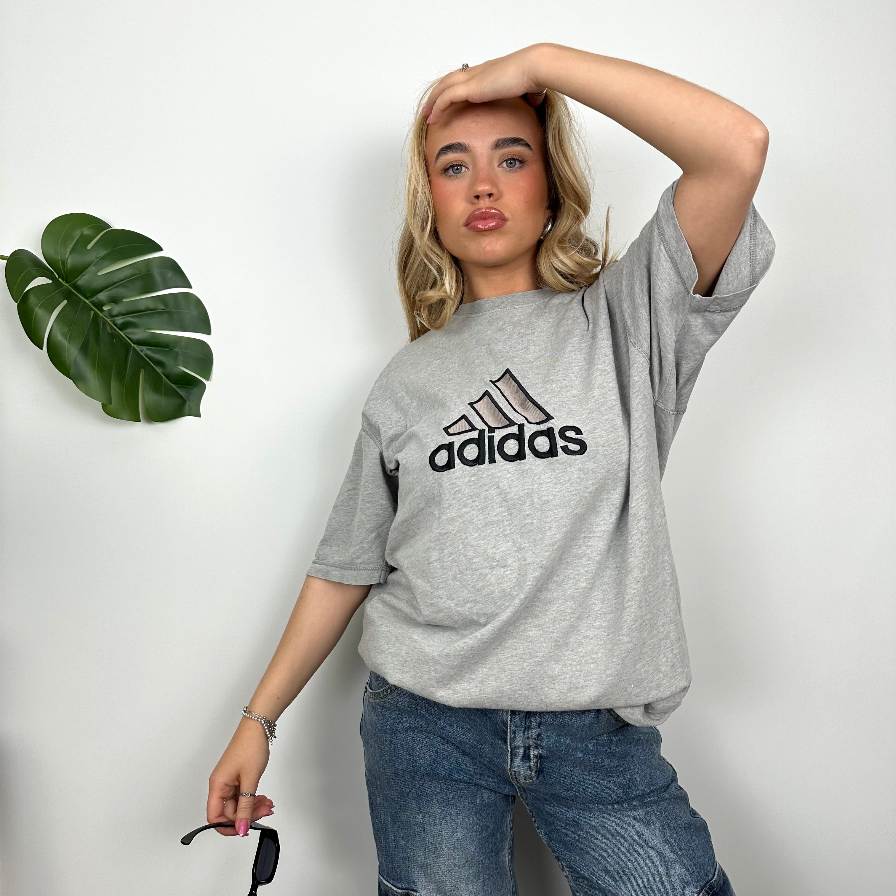 Adidas RARE Grey Embroidered Spell Out T Shirt (L)