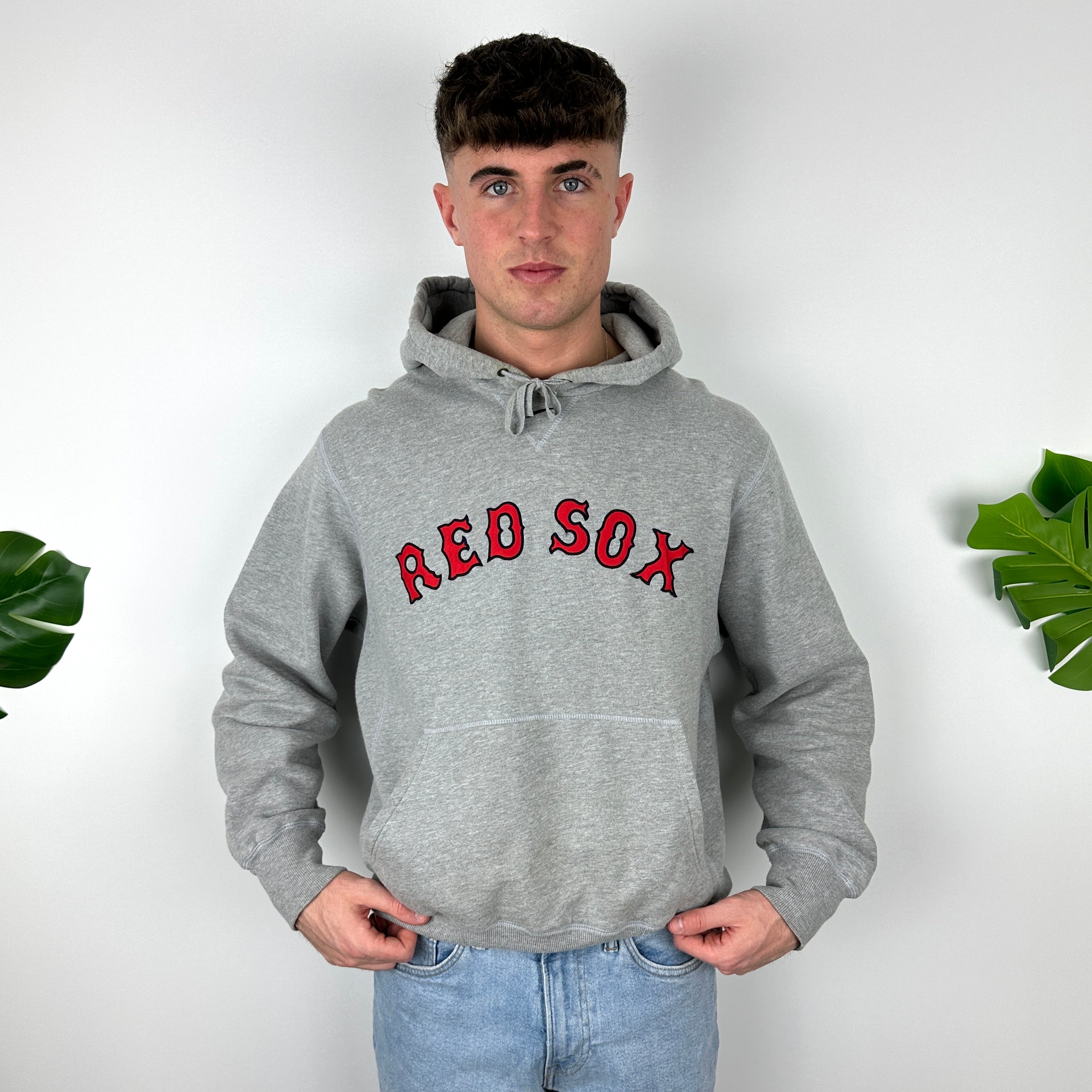 Nike X Boston Red Sox Grey Embroidered Spell Out Hoodie (M)