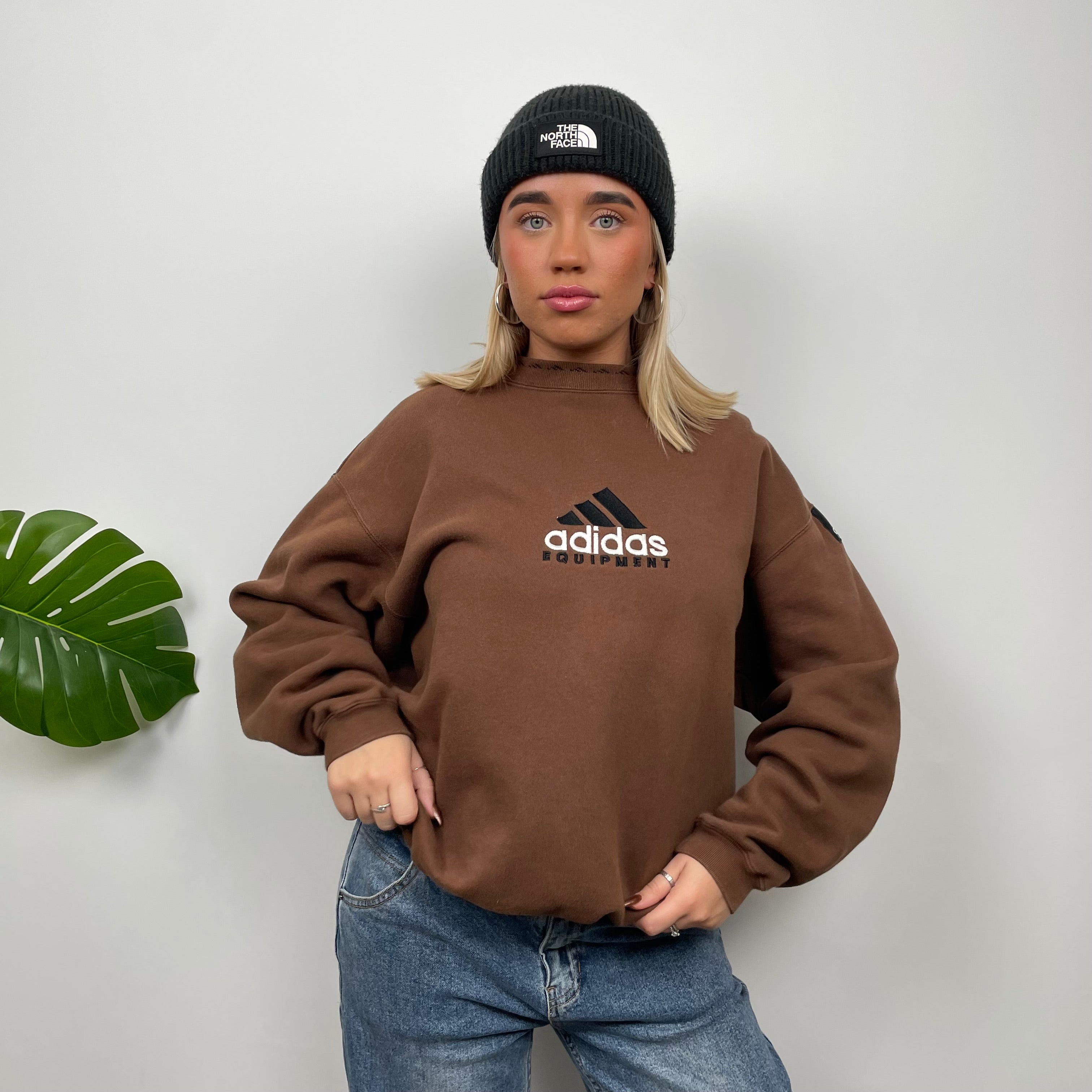 Adidas Equipment Brown Embroidered Spell Out Sweatshirt (S)