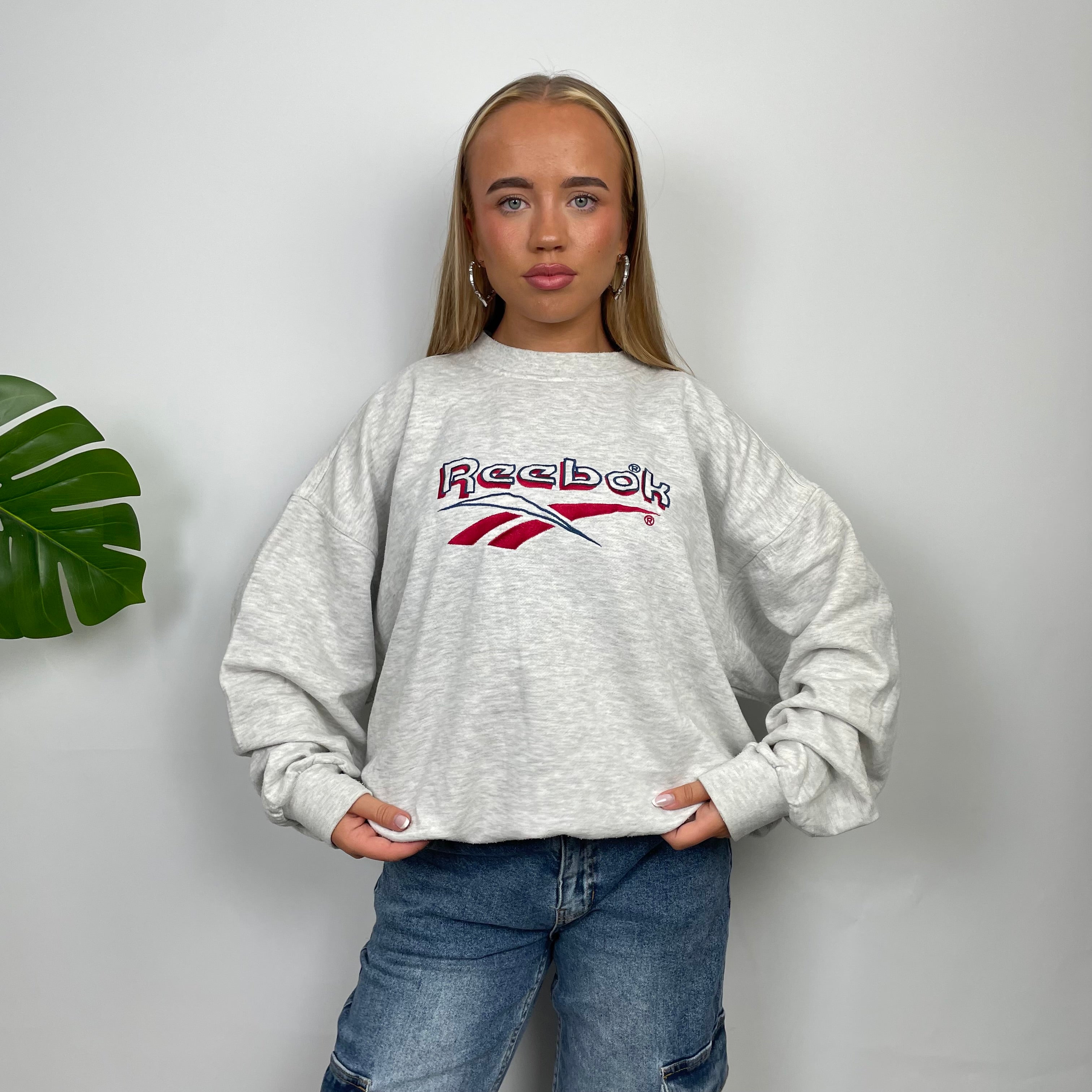 Reebok Grey Embroidered Spell Out Sweatshirt (L)