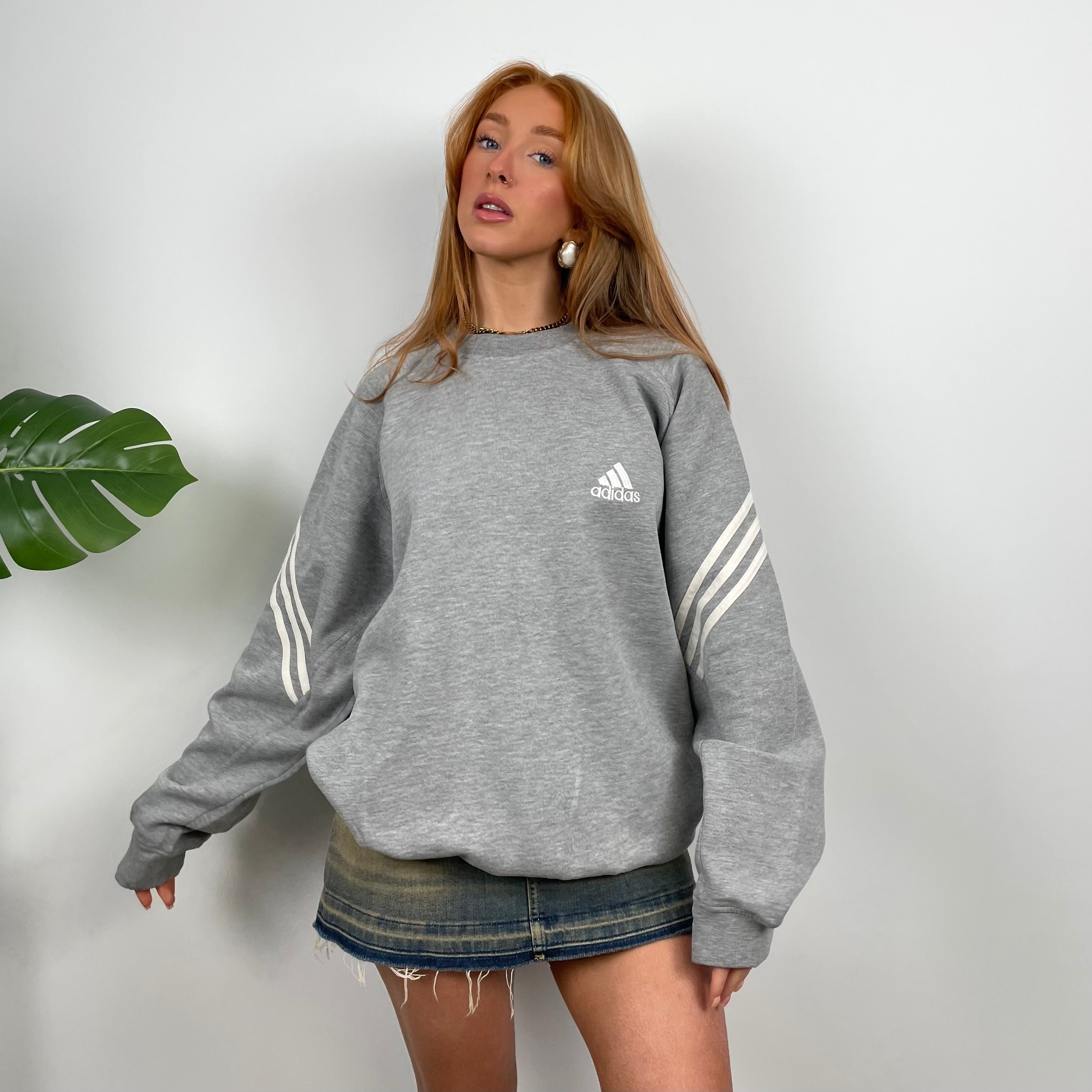 Adidas Grey Embroidered Spell Out Sweatshirt (L)