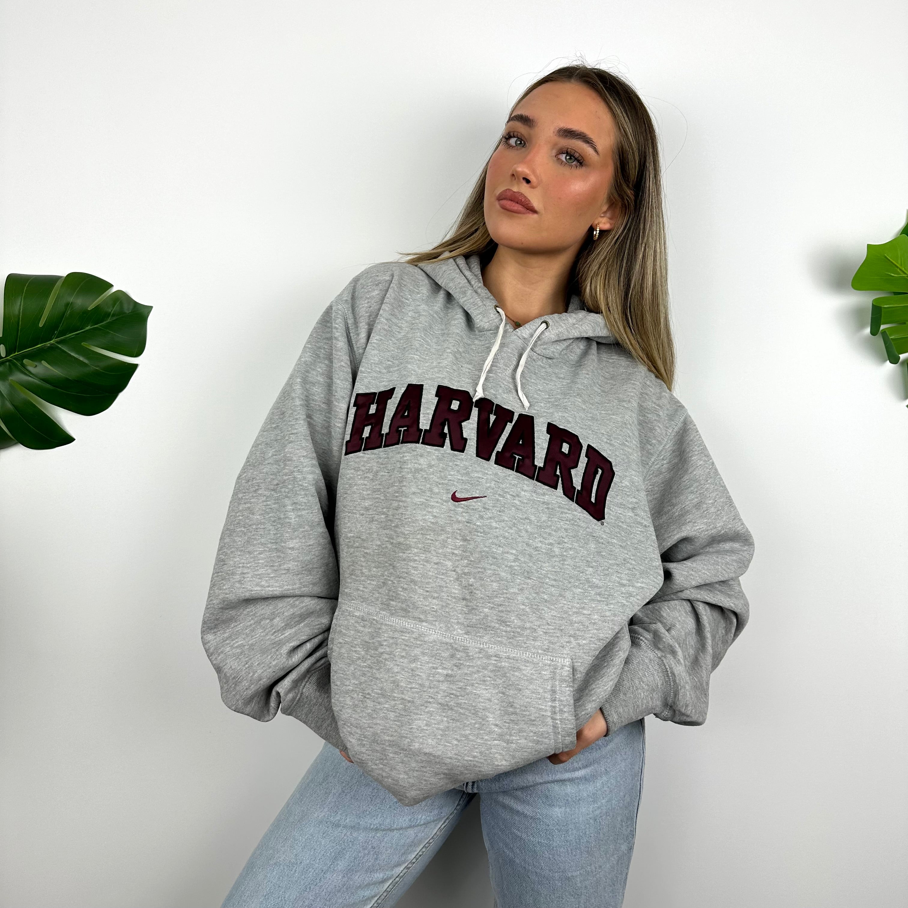 Nike x Harvard RARE Grey Embroidered Spell Out Hoodie (XL)