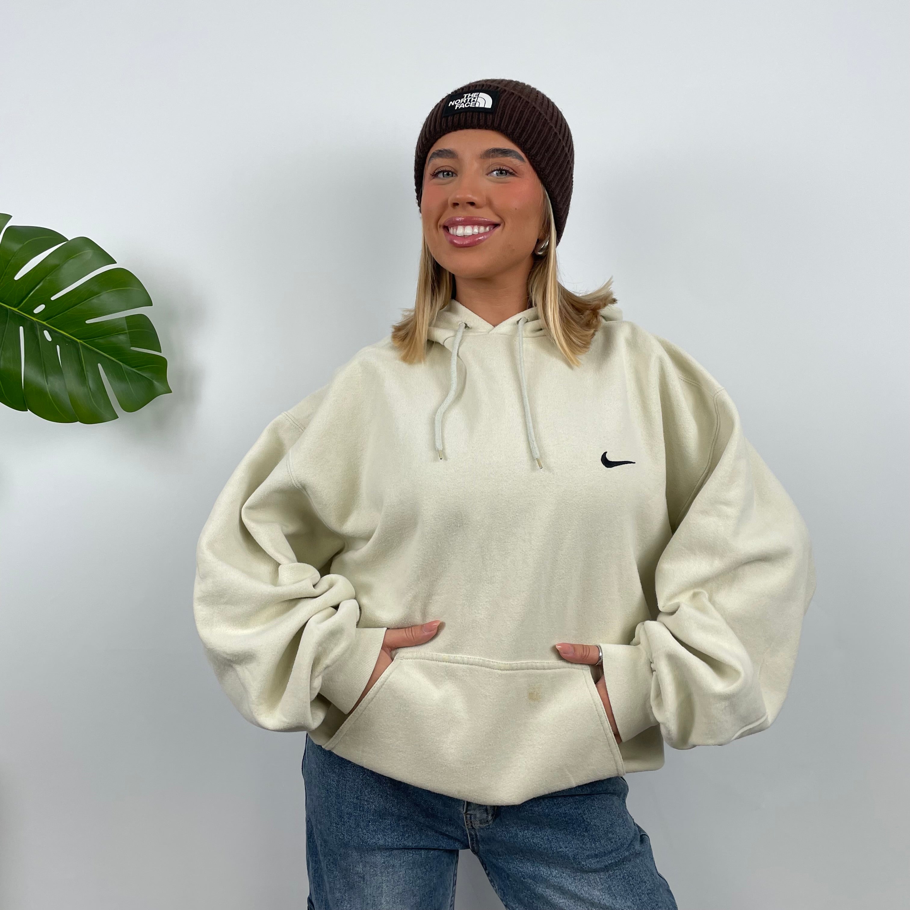 Nike RARE Cream Embroidered Swoosh Hoodie (XL)