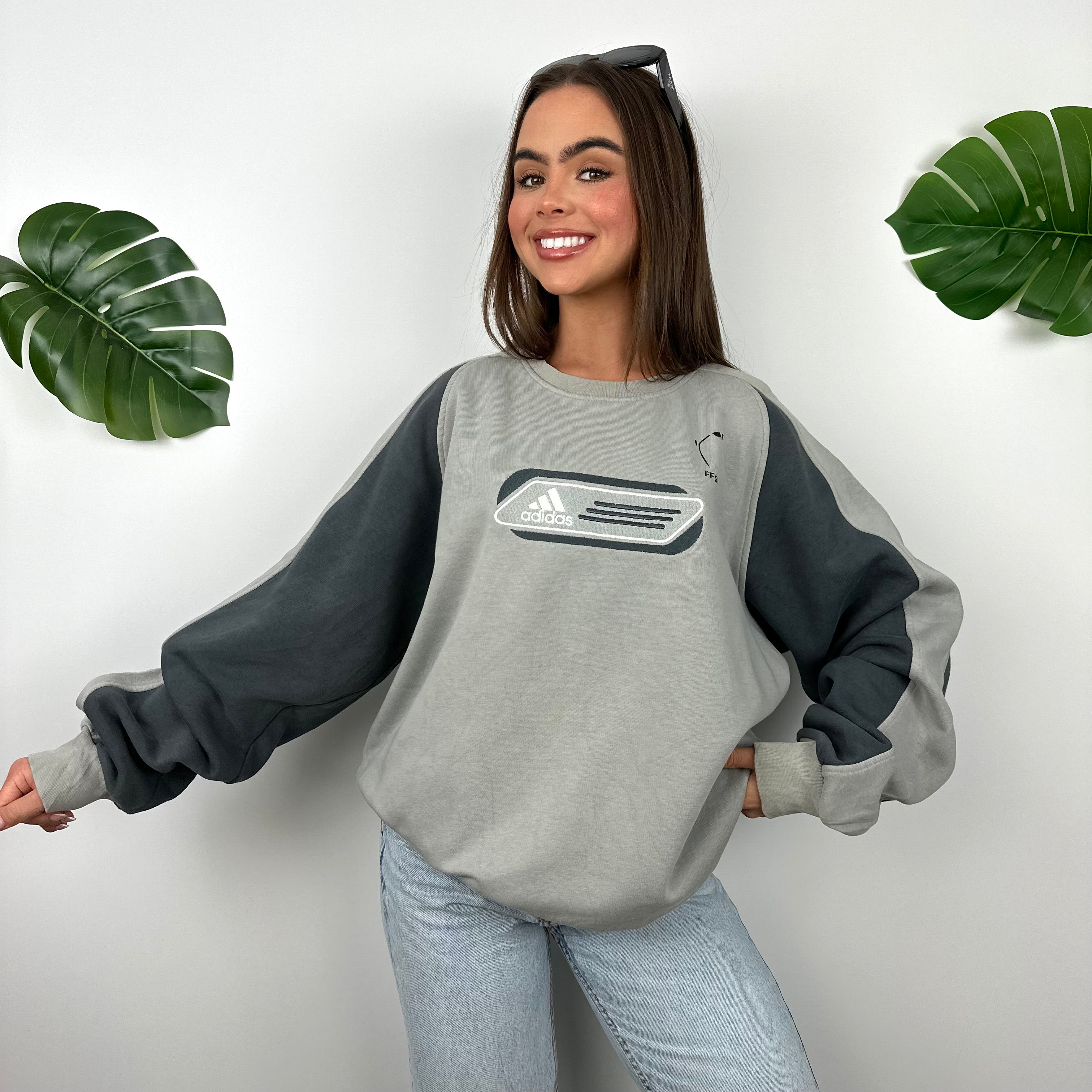 Adidas Grey Embroidered Spell Out Sweatshirt (L)