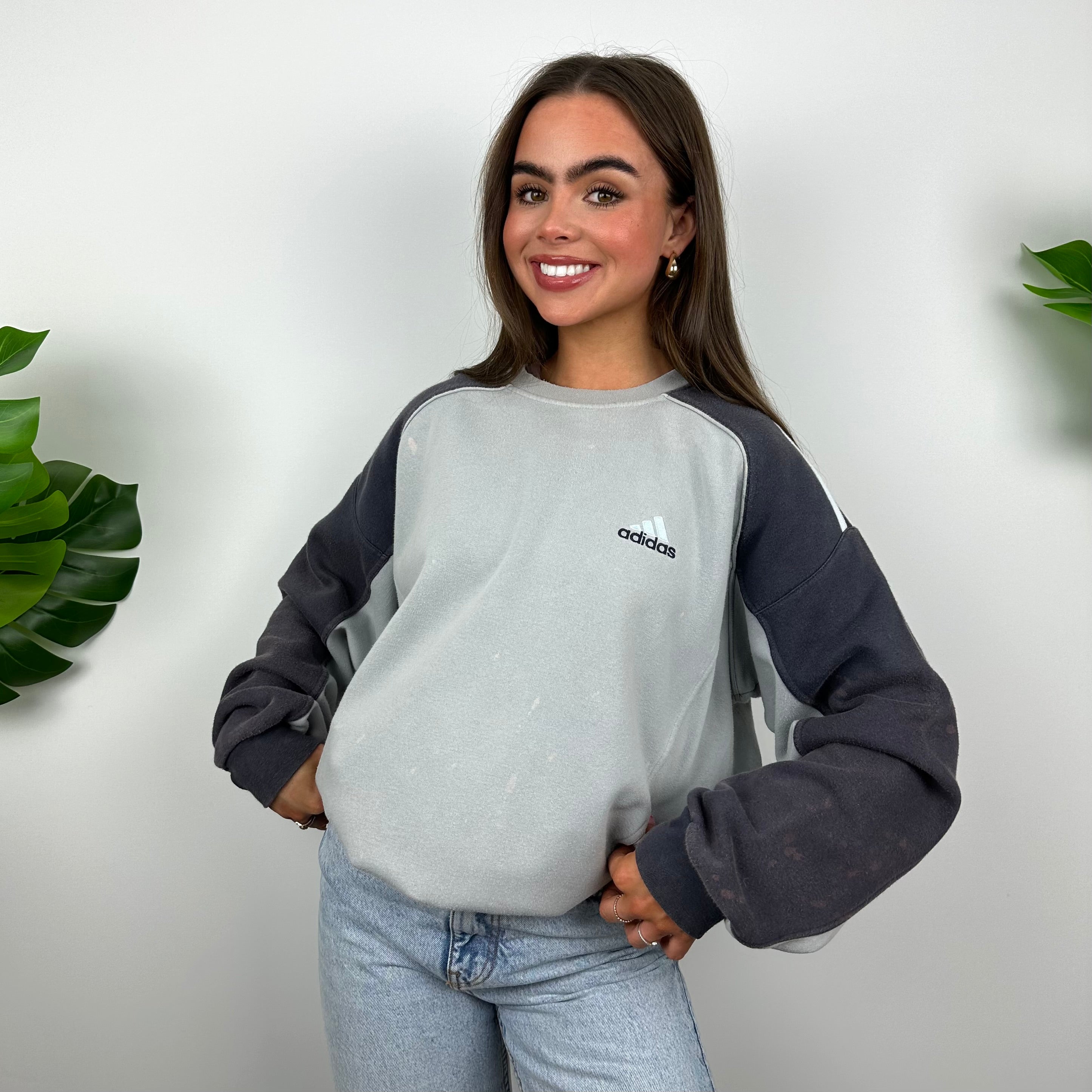 Adidas Grey Embroidered Spell Out Sweatshirt (M)