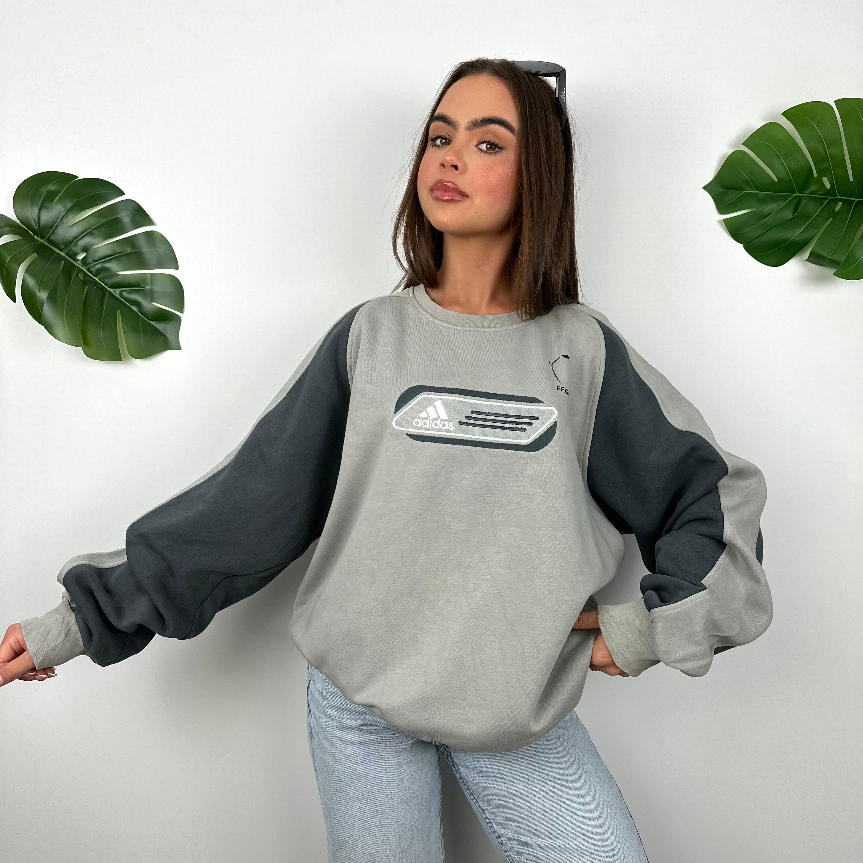 Adidas Grey Embroidered Spell Out Sweatshirt (L)