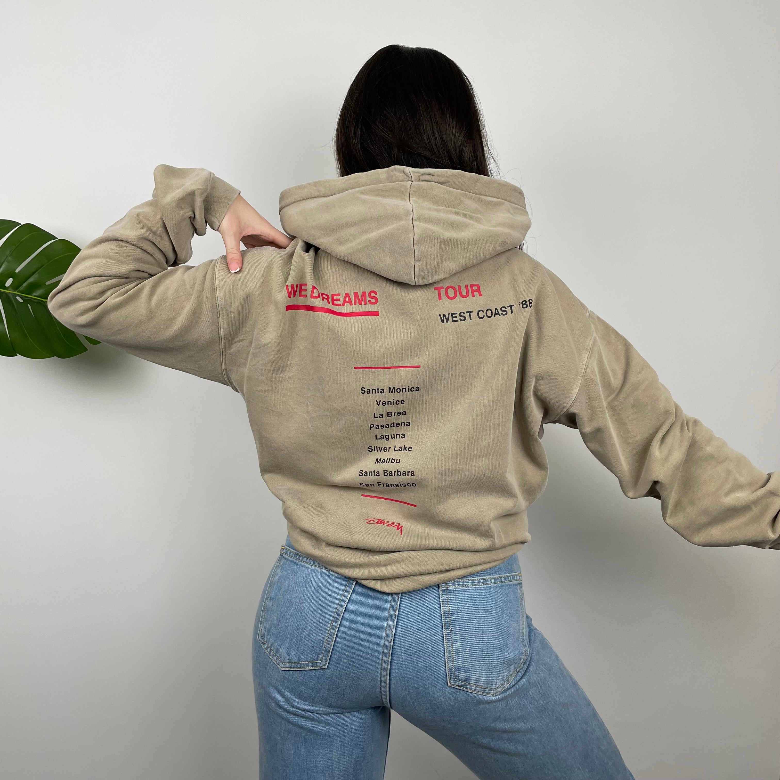 Stussy Brown Embroidered Spell Out Hoodie (L)