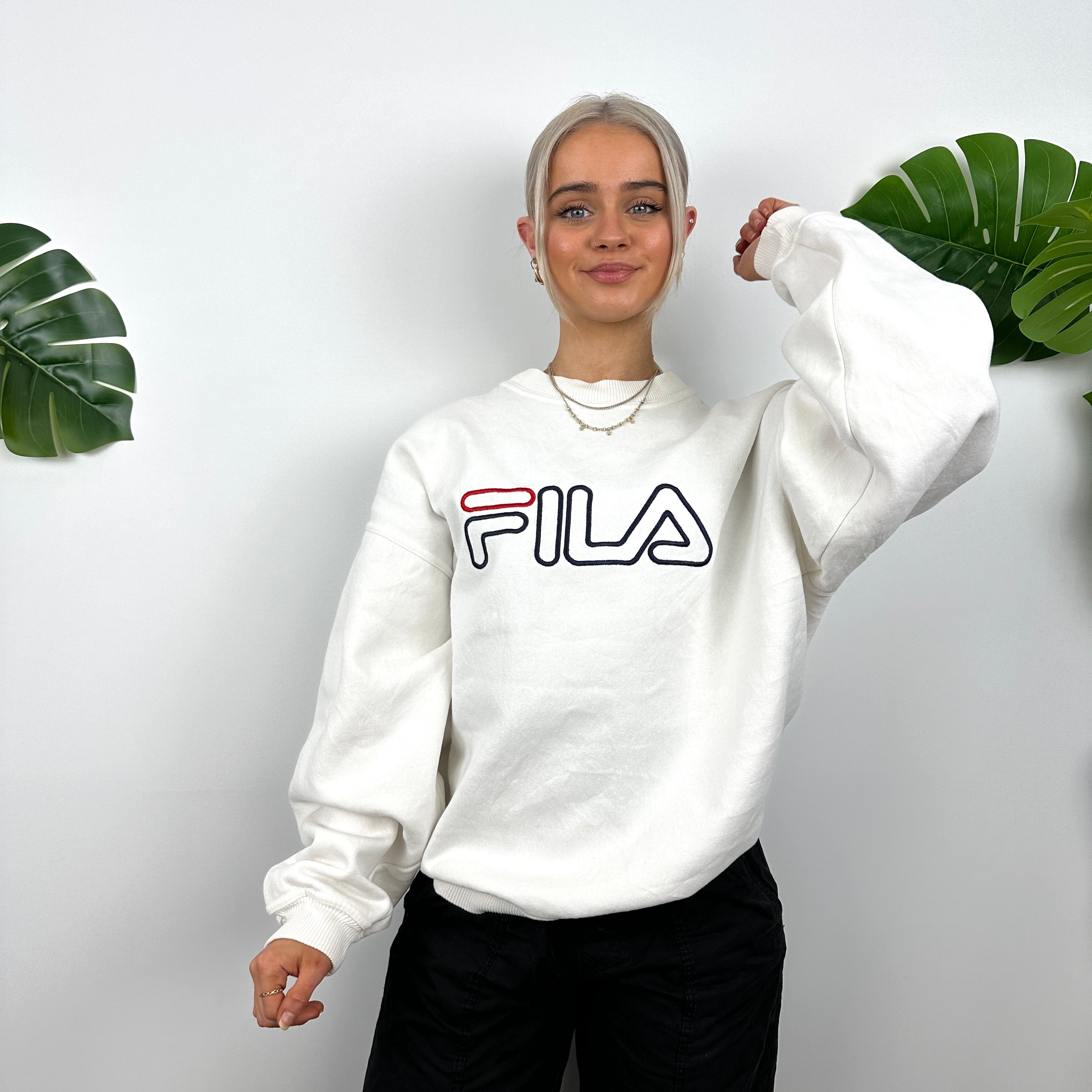 FILA White Embroidered Spell Out Sweatshirt (M)