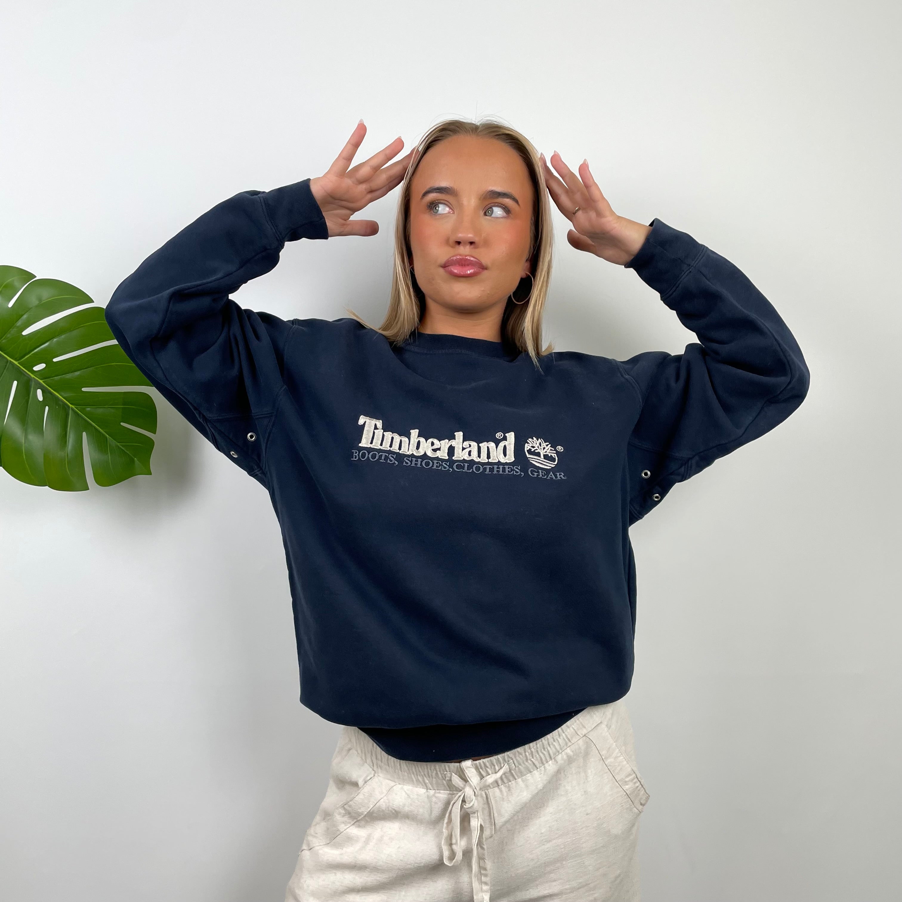 Timberland Navy Embroidered Spell Out Sweatshirt (L)