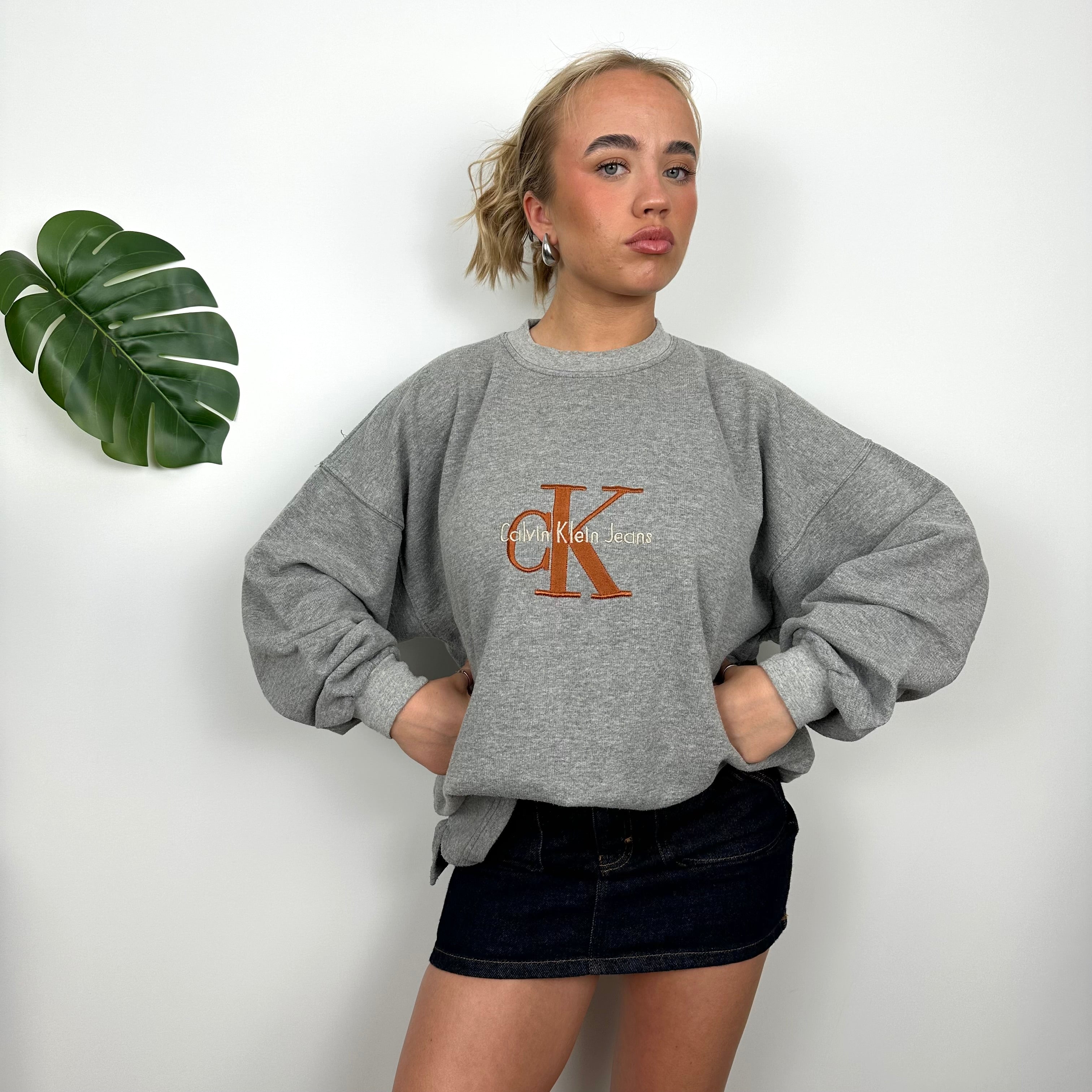 Calvin Klein Grey Embroidered Spell Out Sweatshirt (L)