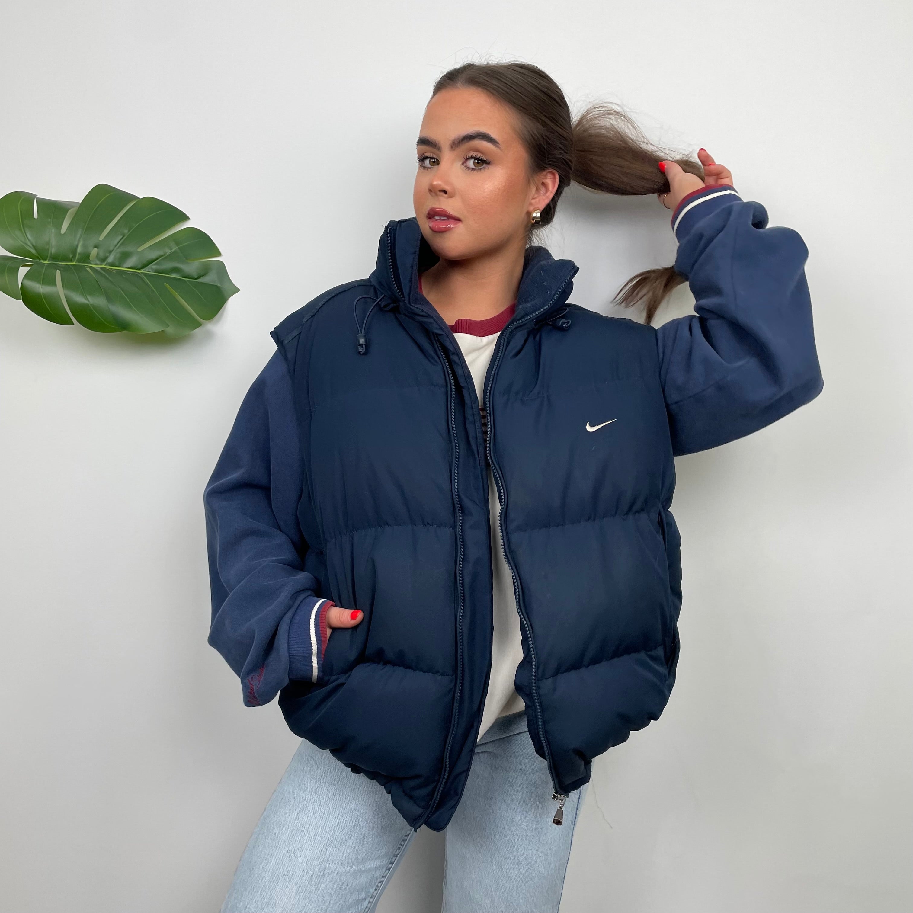 Nike Navy Embroidered Swoosh Puffer Gilet (XL)