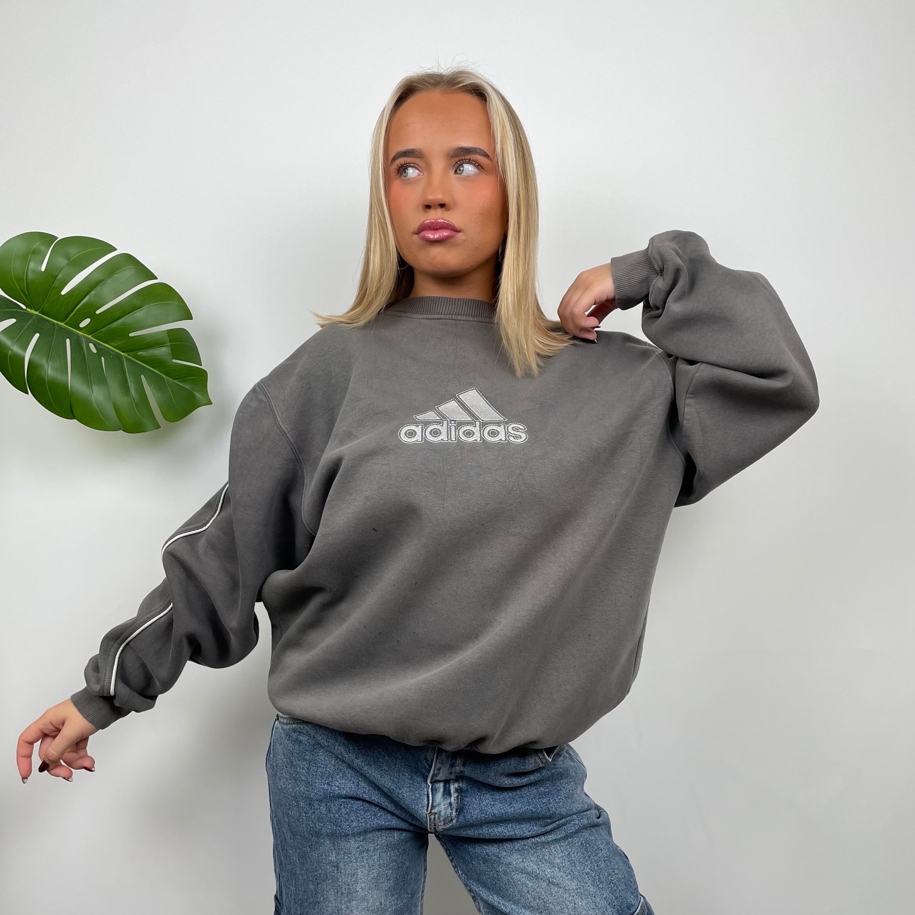 Adidas Grey Embroidered Spell Out Sweatshirt (L)