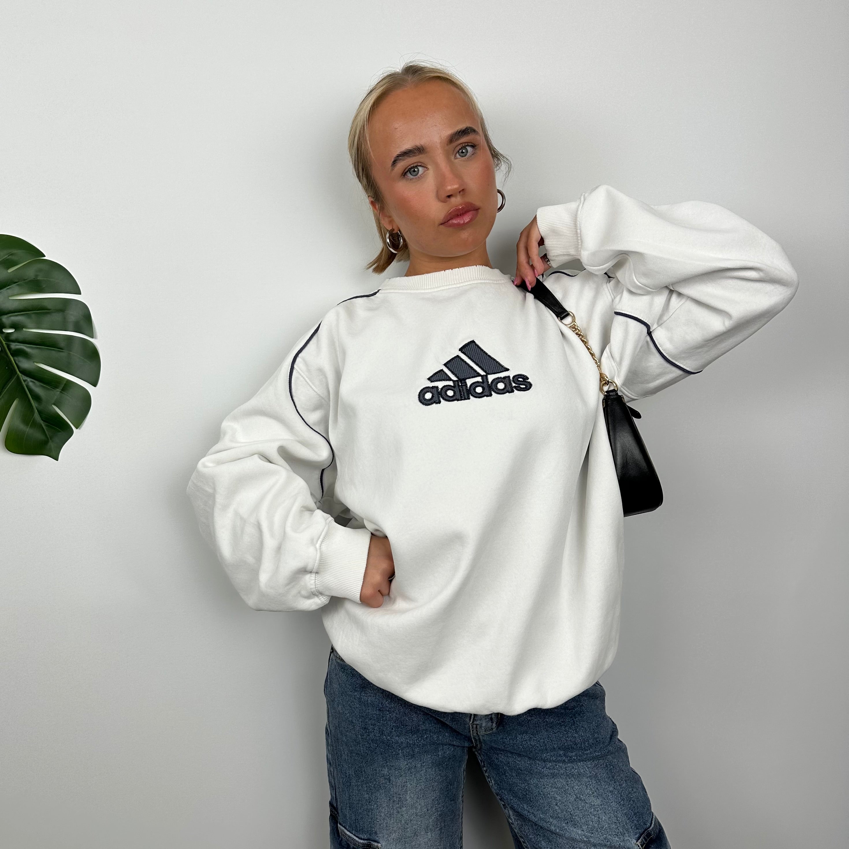 Adidas White Embroidered Spell Out Sweatshirt (L)