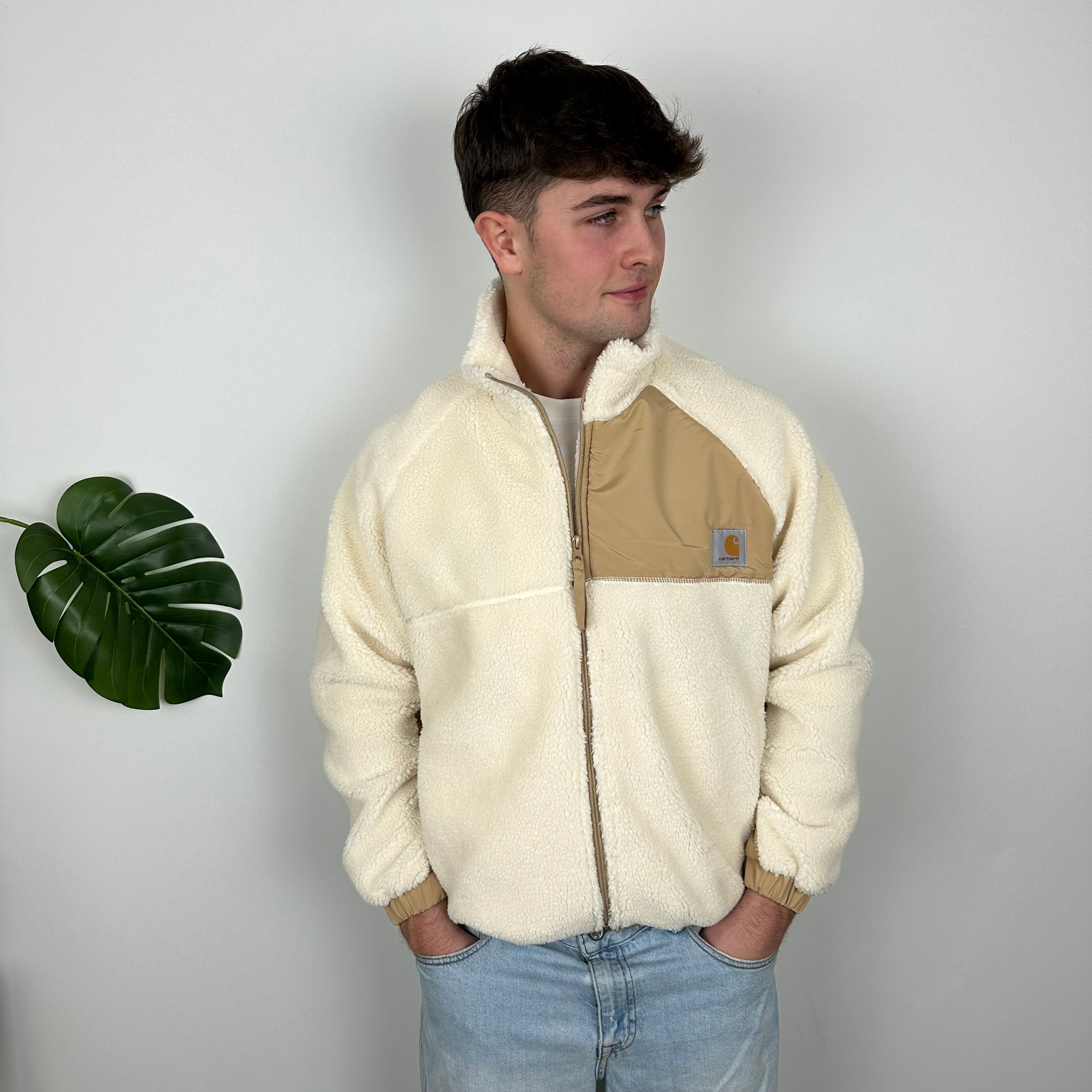 Carhartt Cream Teddy Bear Sherpa Fleece Zip Up Jacket (M)