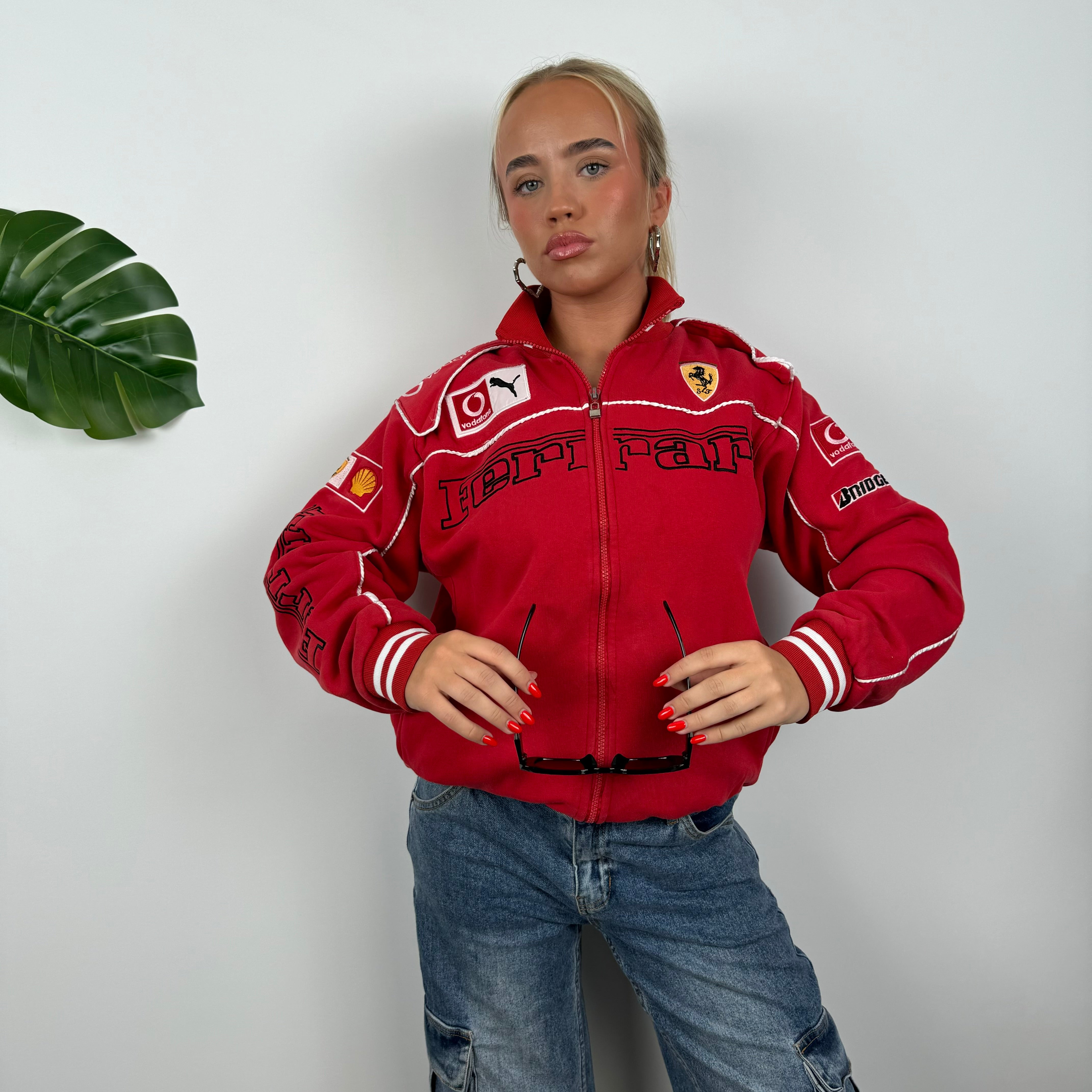 Ferrari Racing RARE Red Embroidered Spell Out Zip Up Jacket (M)