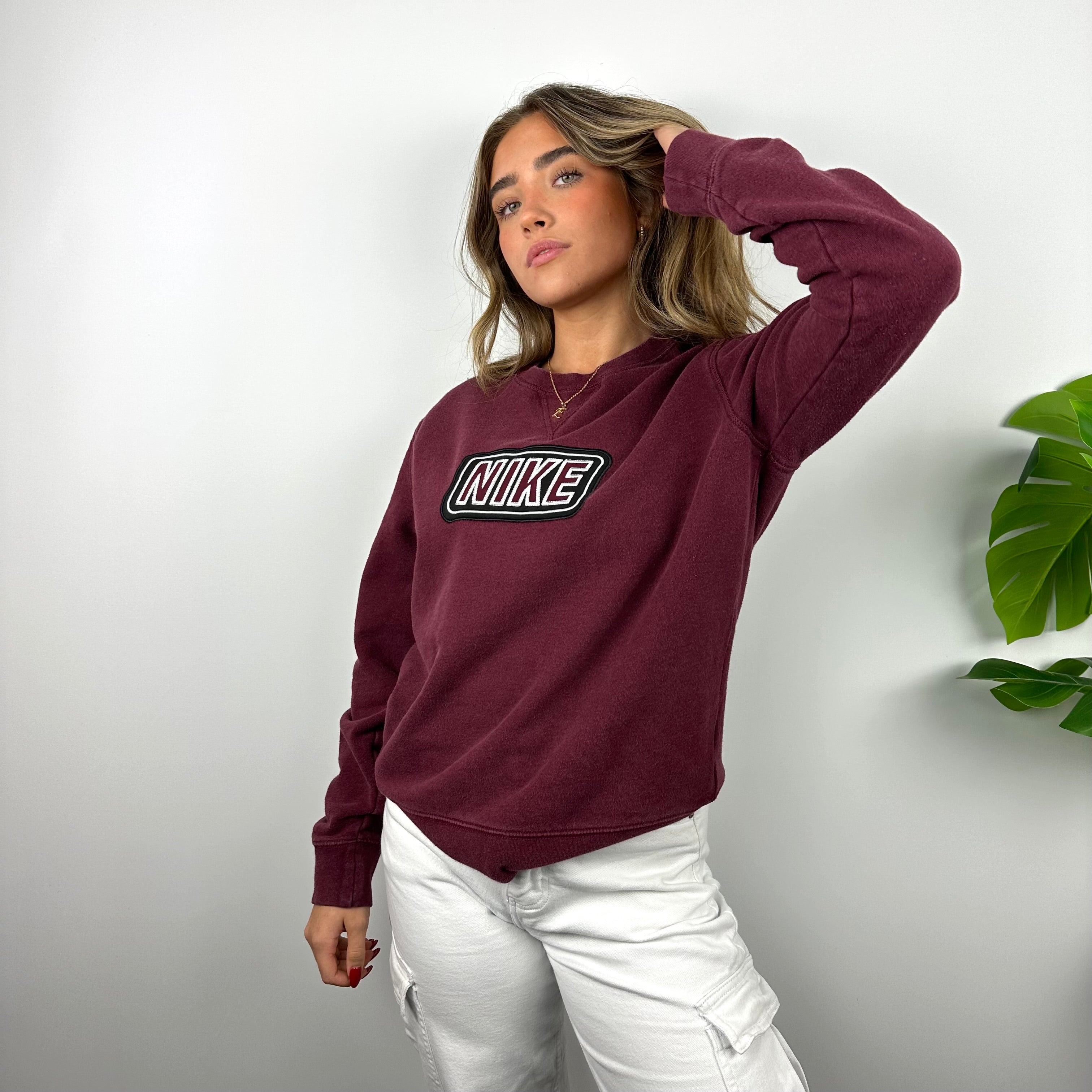 Nike Maroon Embroidered Spell Out Sweatshirt (M)