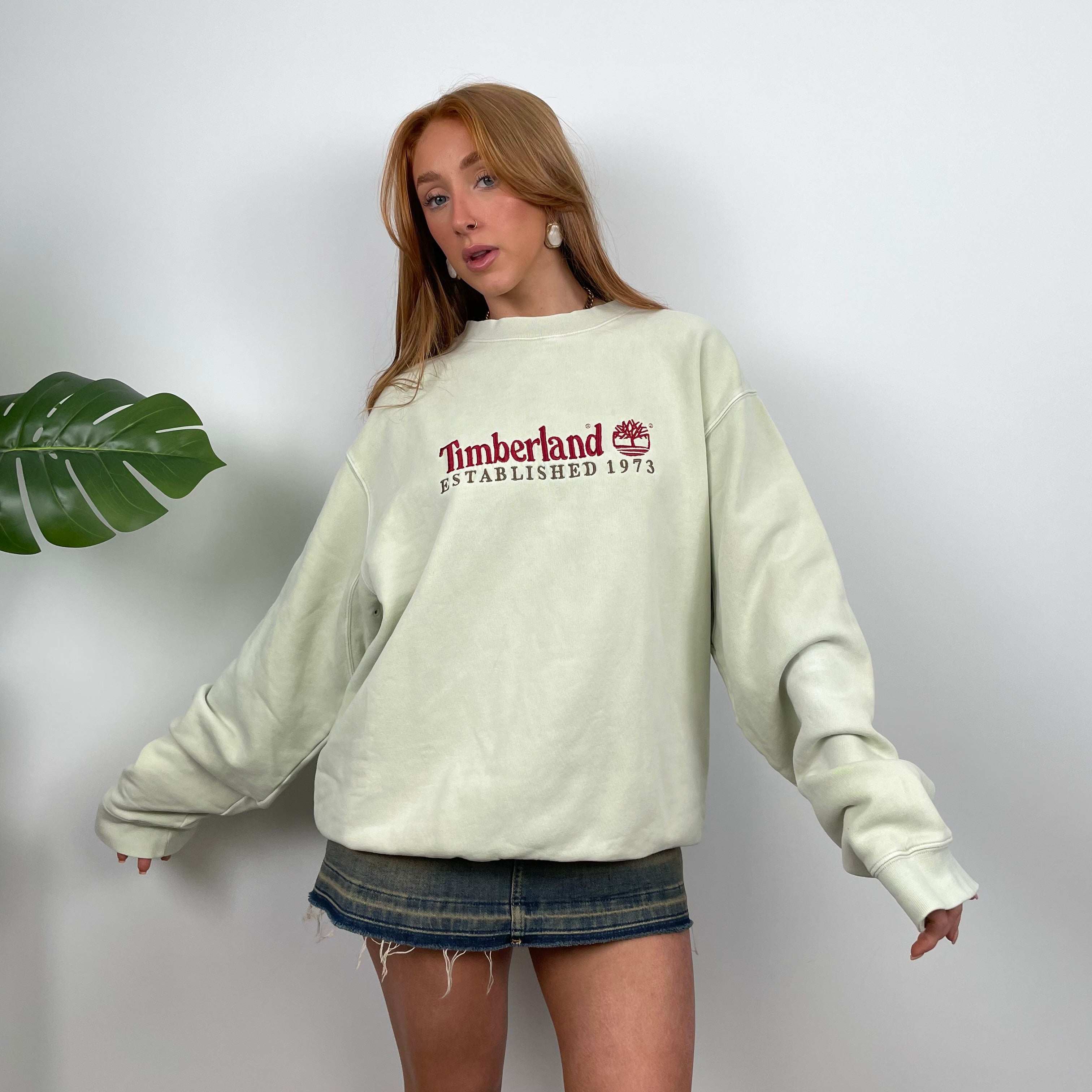 Timberland Cream Embroidered Spell Out Sweatshirt (L)