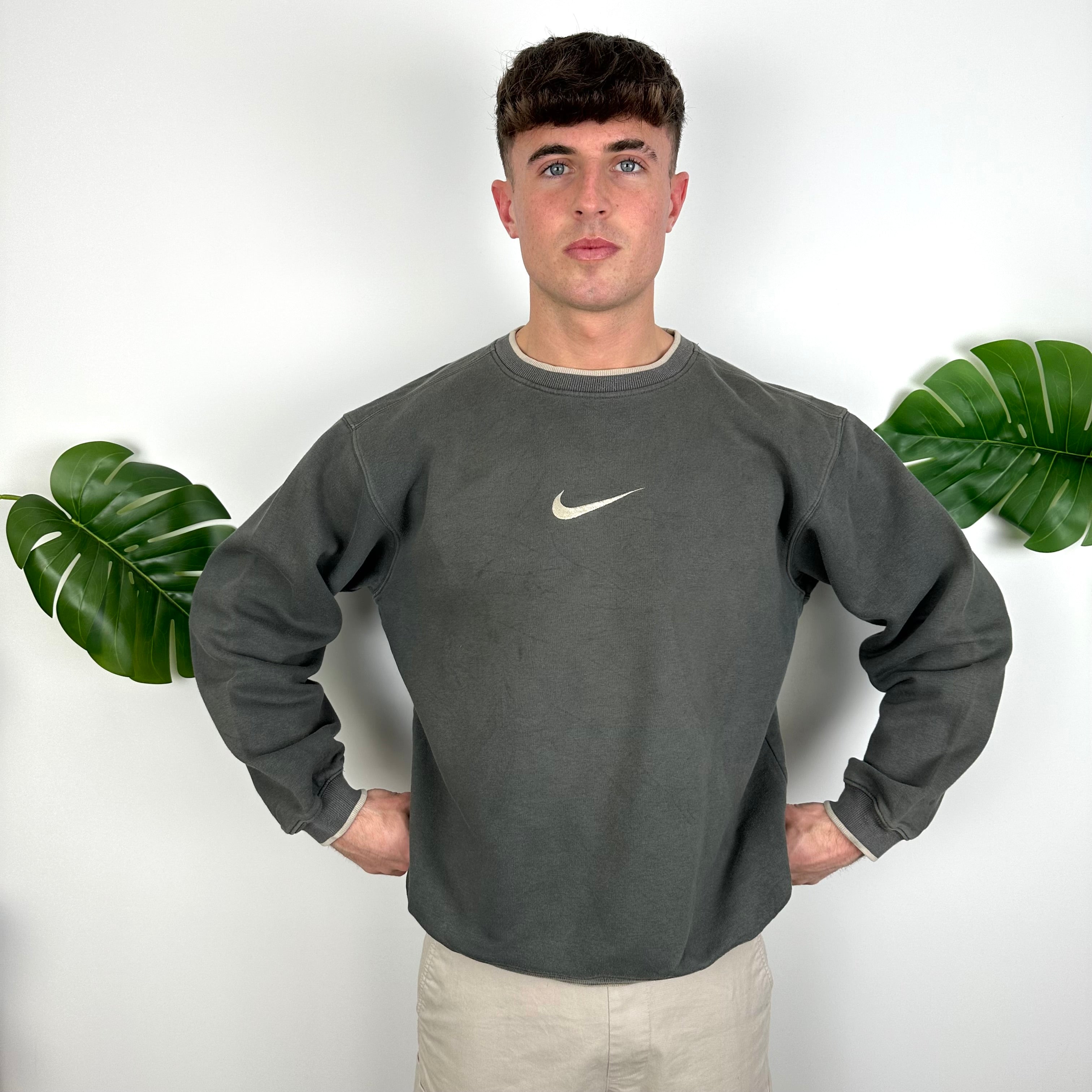 Nike Grey Embroidered Swoosh Sweatshirt (L)