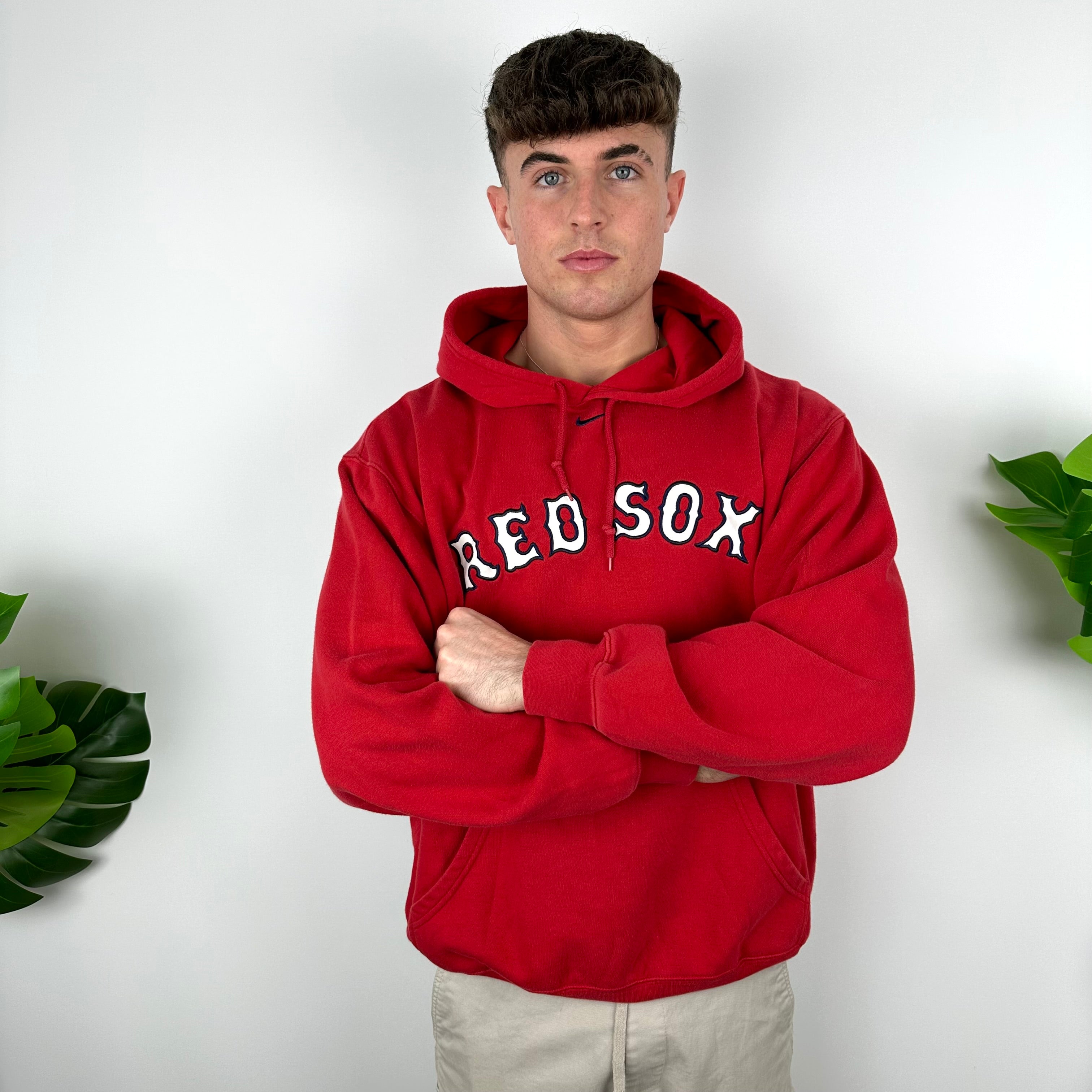 Nike X Boston Red Sox Red Embroidered Spell Out Hoodie (L)