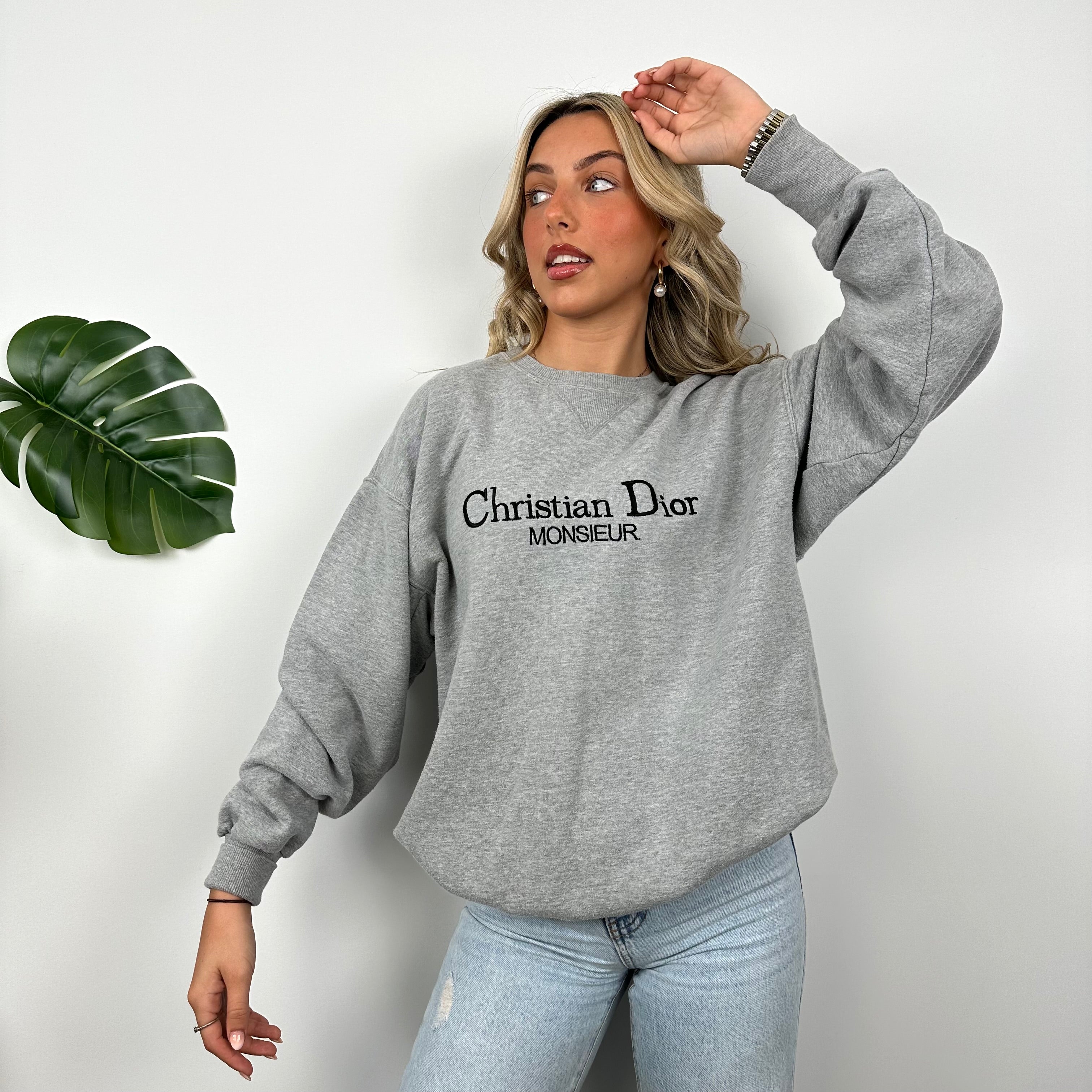 Christian Dior Grey Embroidered Spell Out Sweatshirt (L)