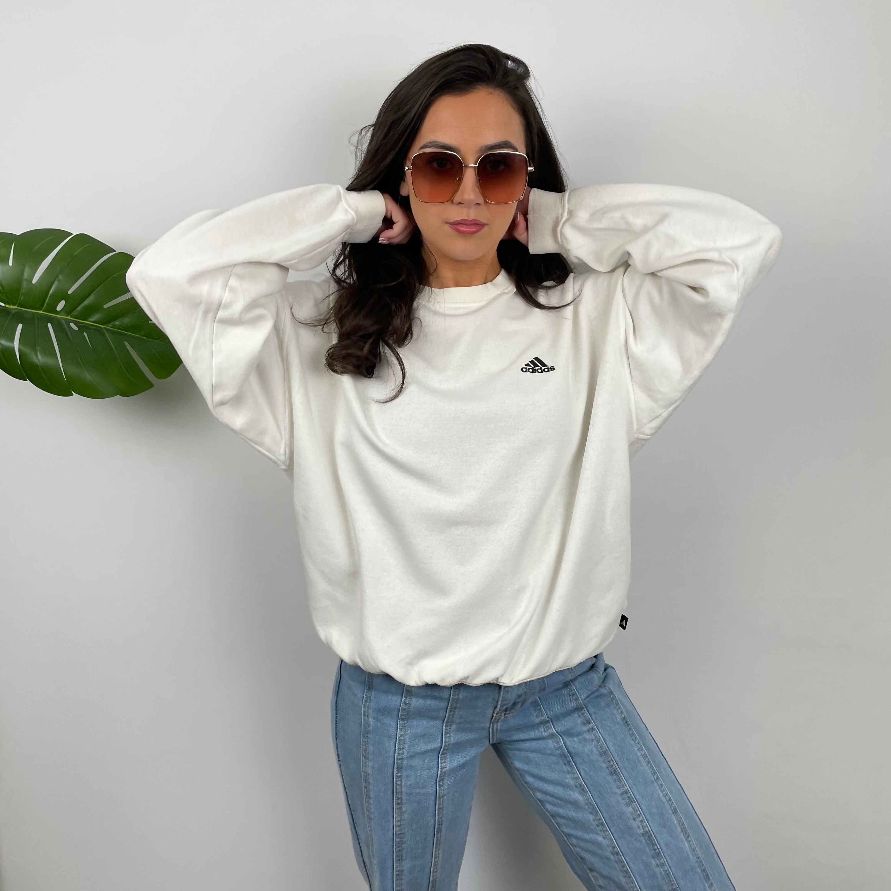 Adidas White Embroidered Spell Out Sweatshirt (M)