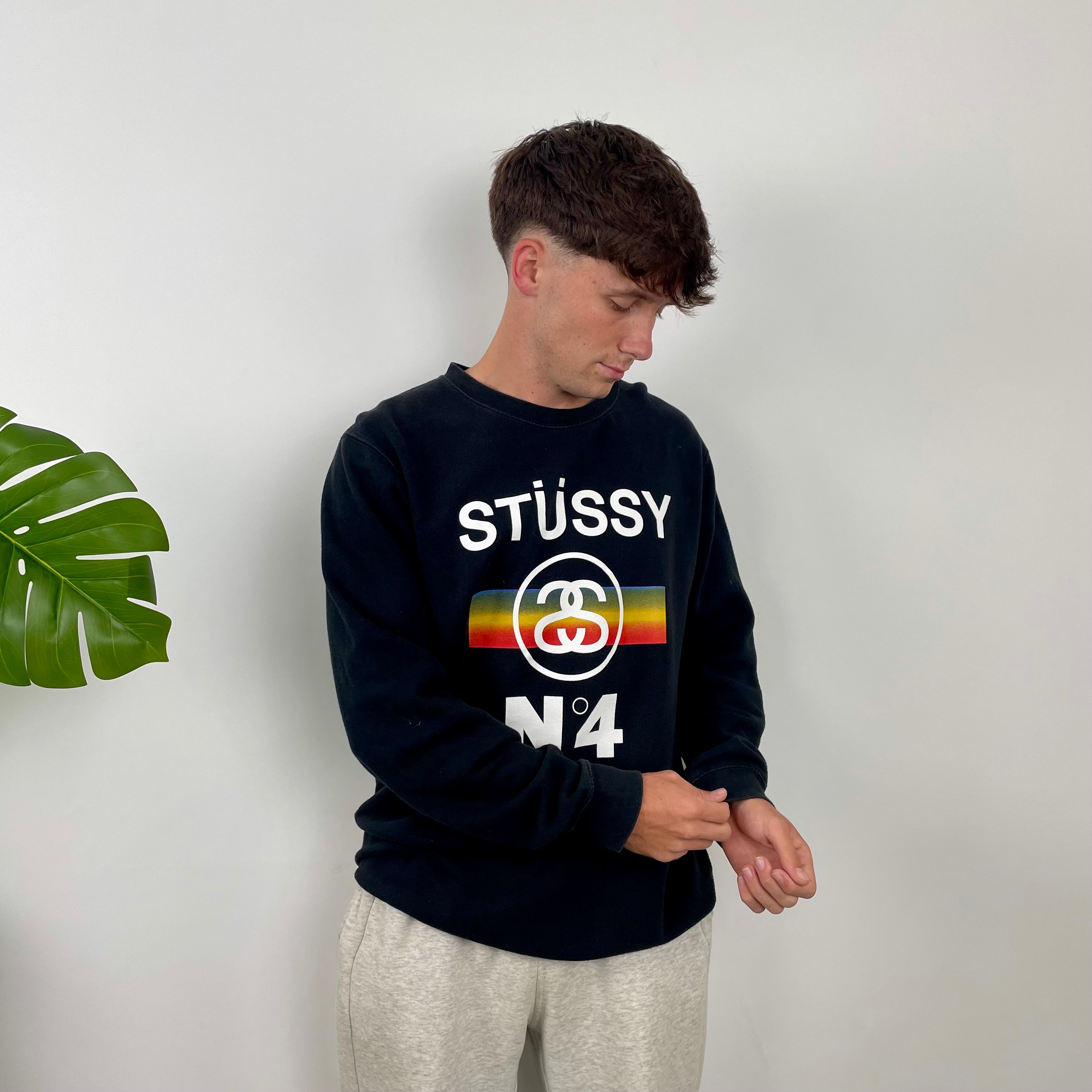Stussy Black Embroidered Spell Out Sweatshirt (L)