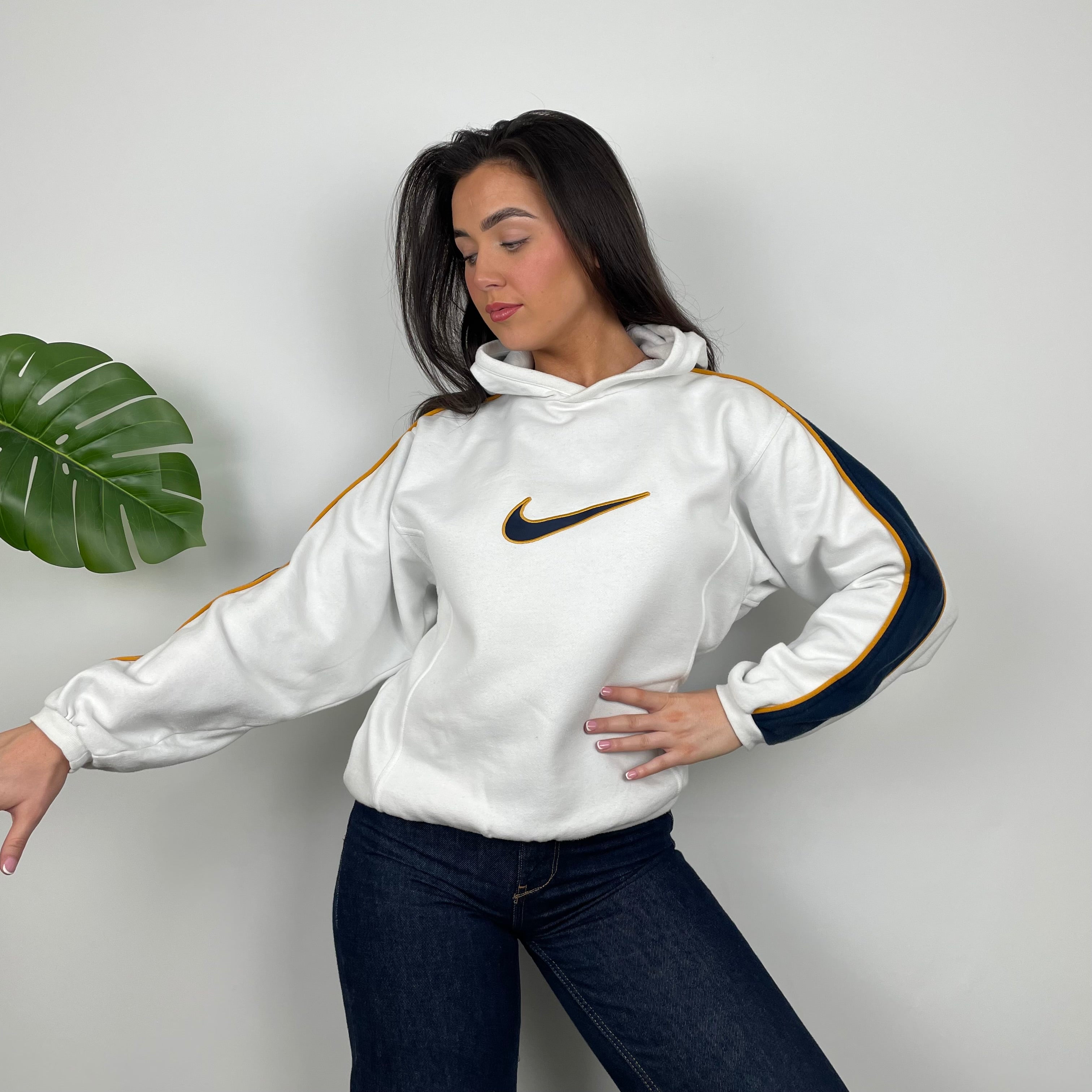 Nike White Embroidered Swoosh Hoodie (XS)