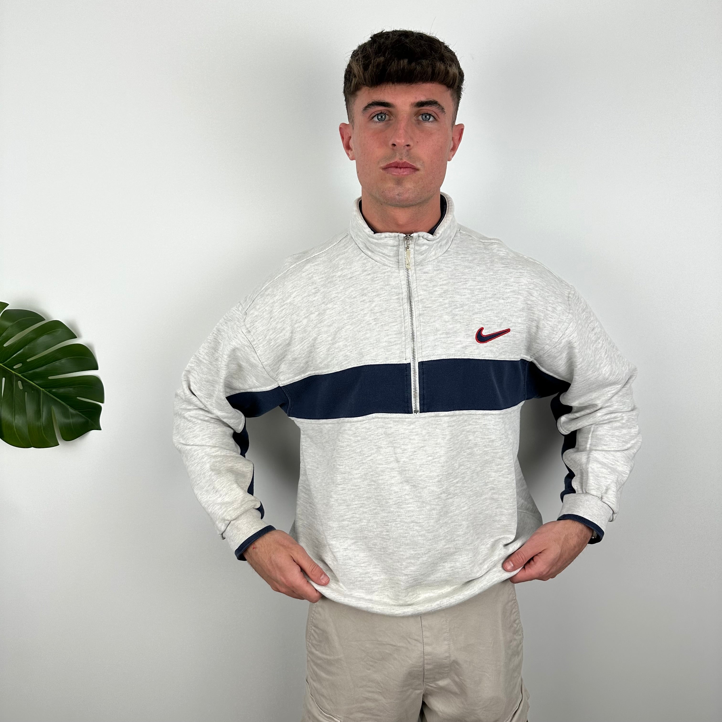 Nike Grey Embroidered Swoosh Quarter Zip Sweatshirt (L)