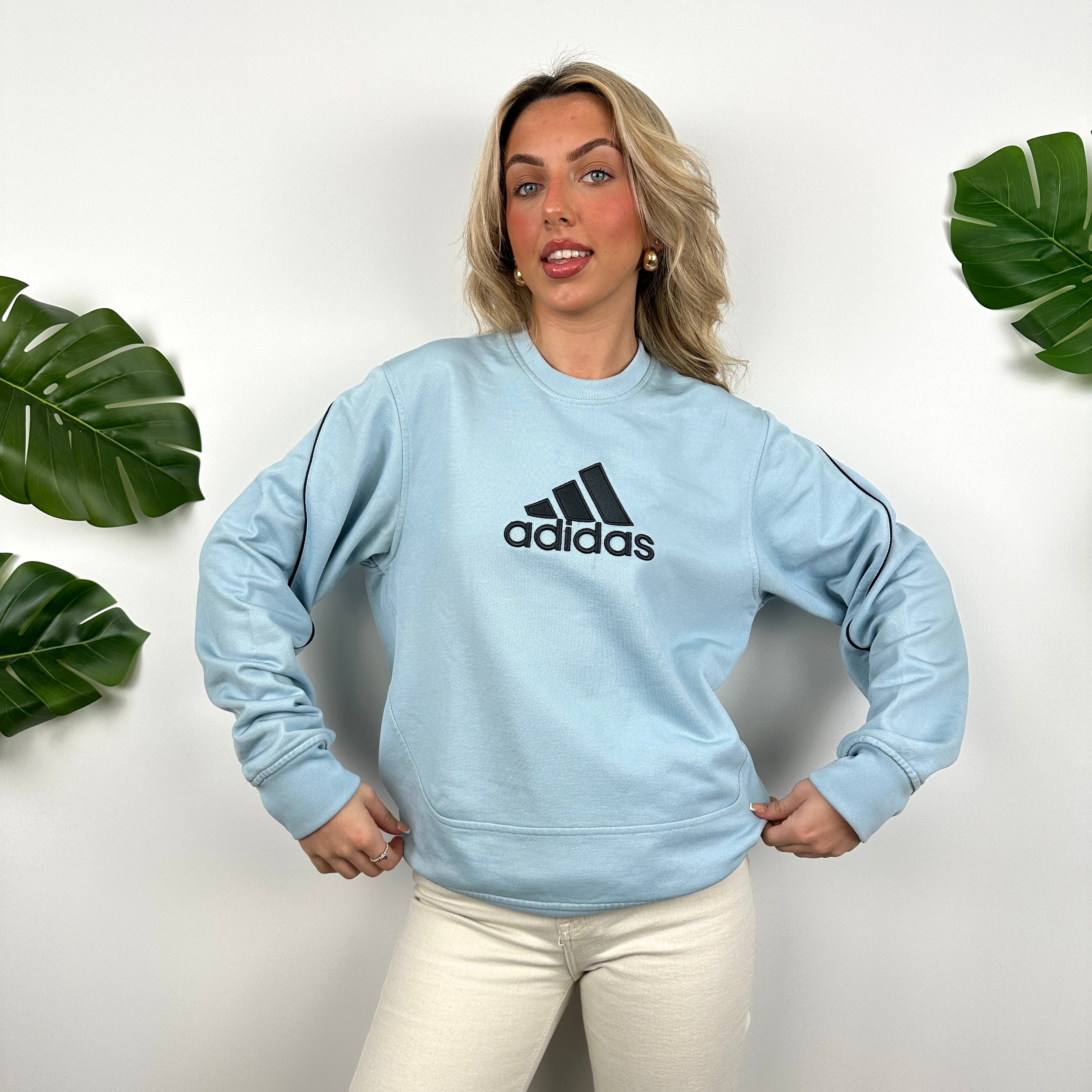 Adidas Baby Blue Embroidered Spell Out Sweatshirt (M)