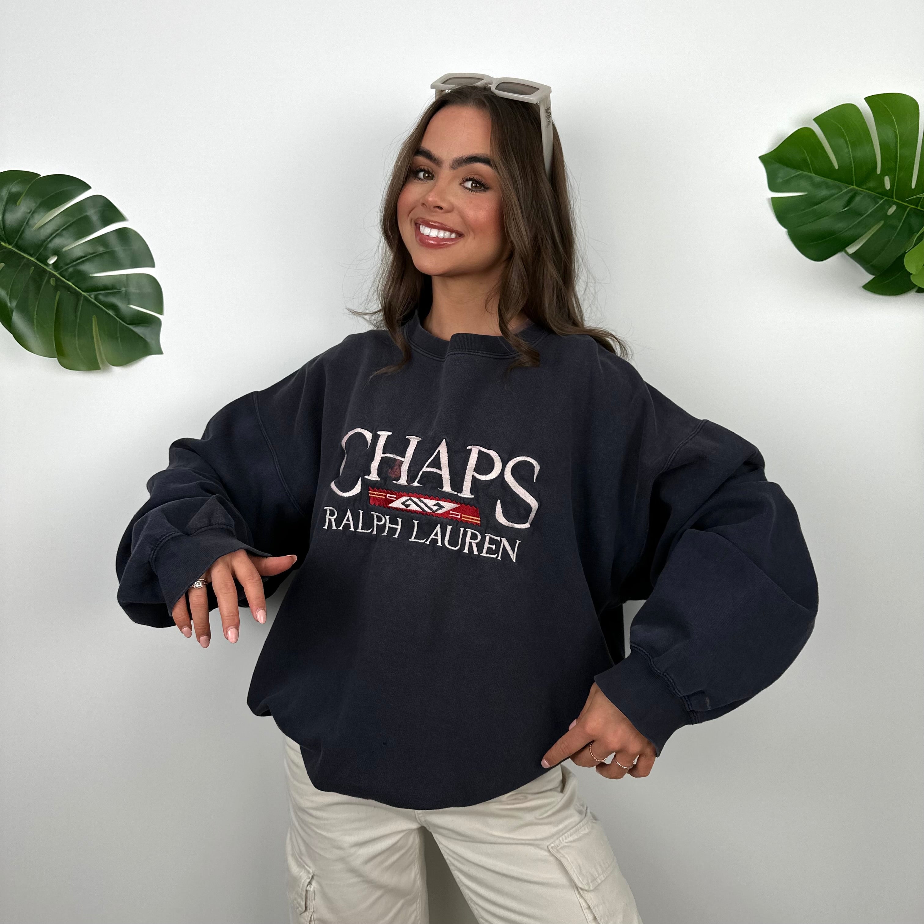 Chaps Ralph Lauren Navy Embroidered Spell Out Sweatshirt (XL)