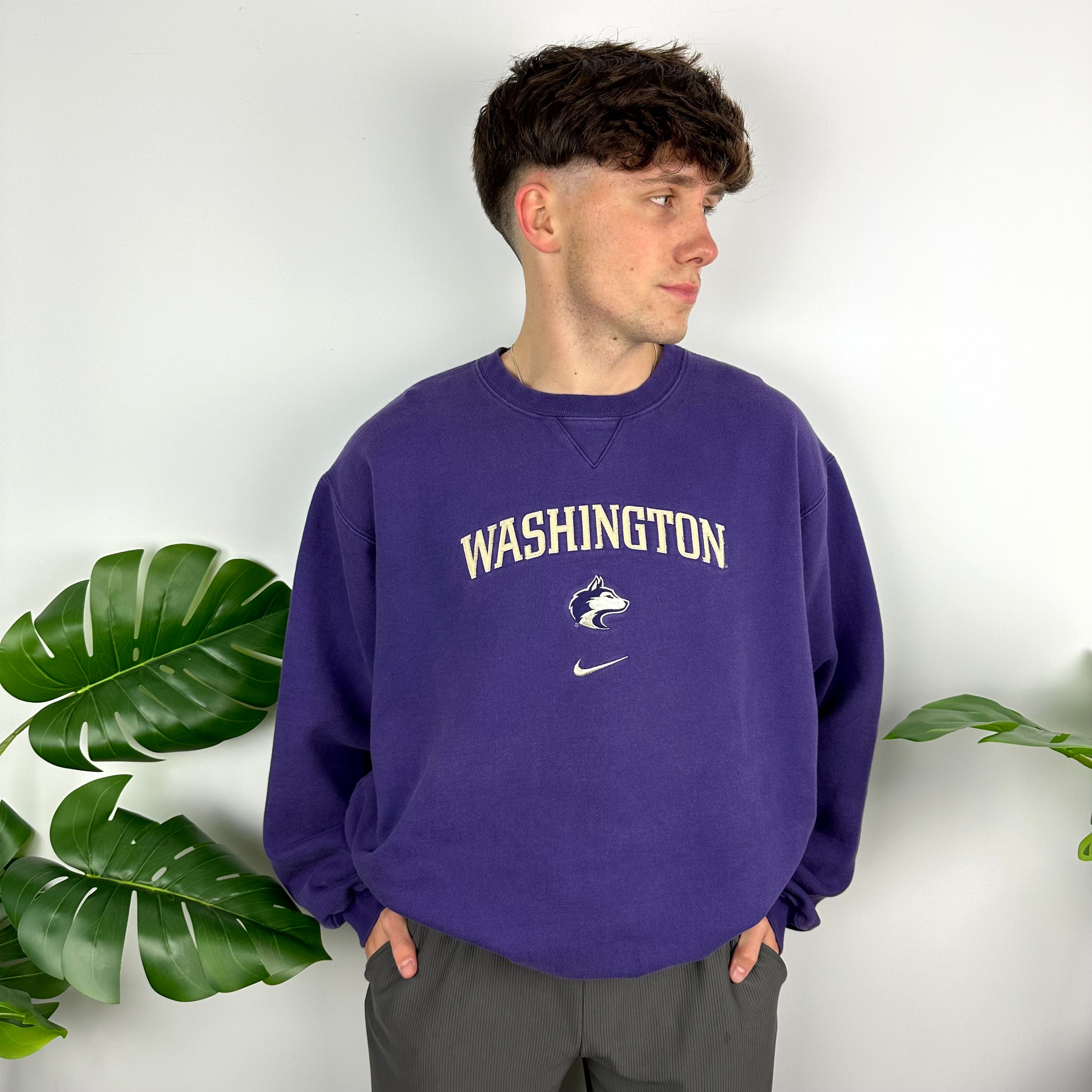 Nike x Washington Purple Embroidered Spell Out Sweatshirt (L)