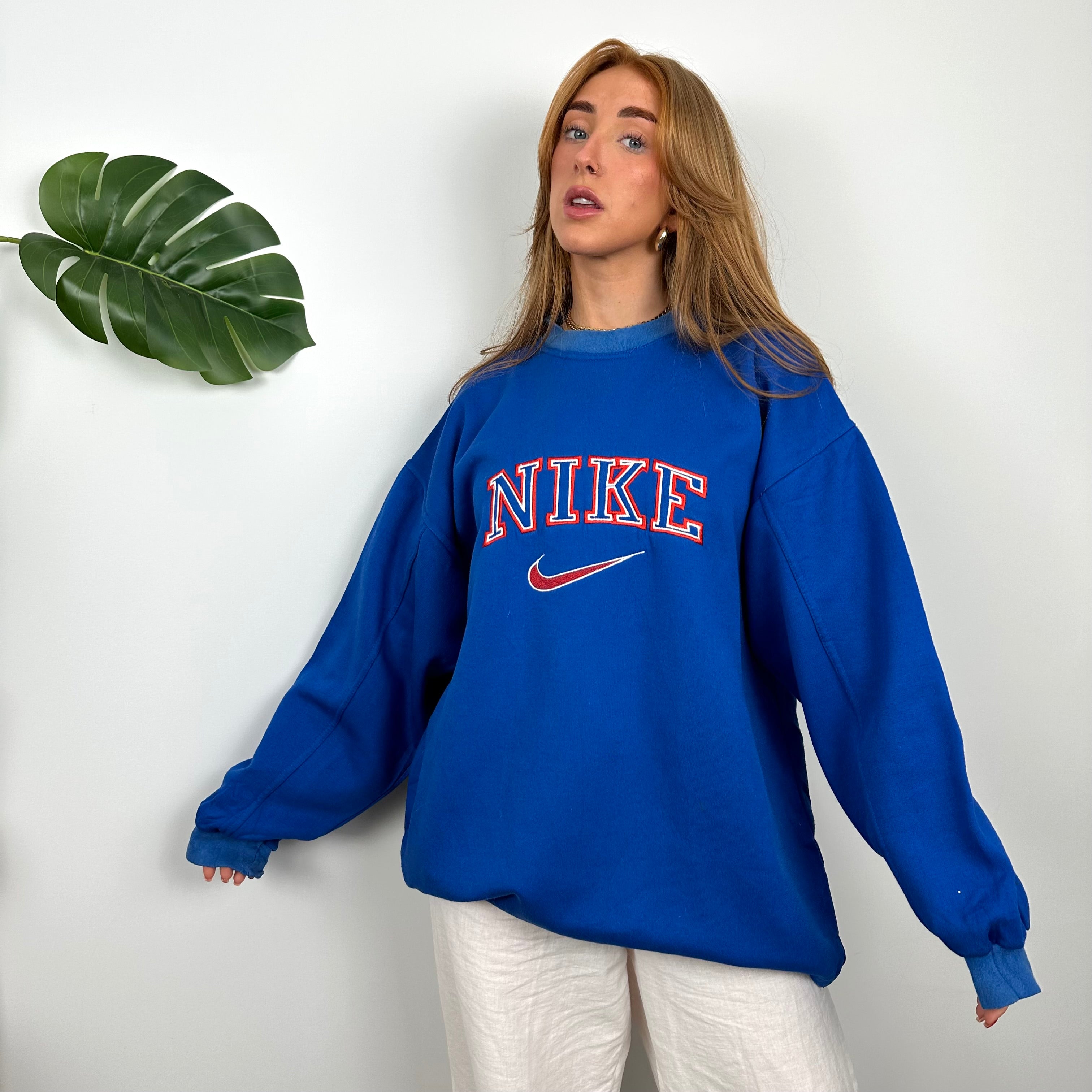 Nike Blue Embroidered Spell Out Sweatshirt (L)