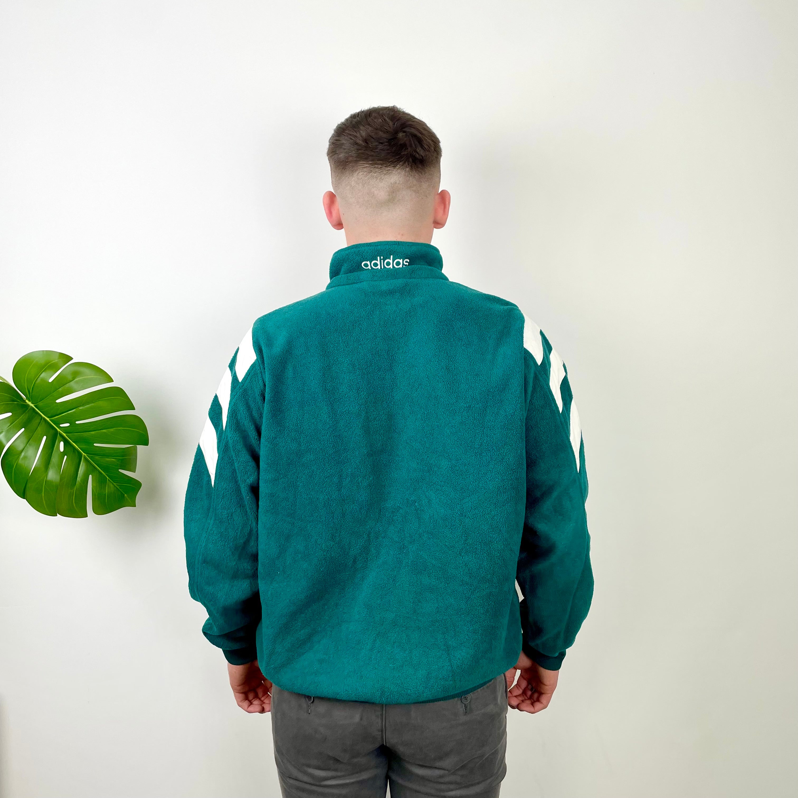 Adidas Green Embroidered Spell Out Fleece Quarter Zip Sweatshirt (L)