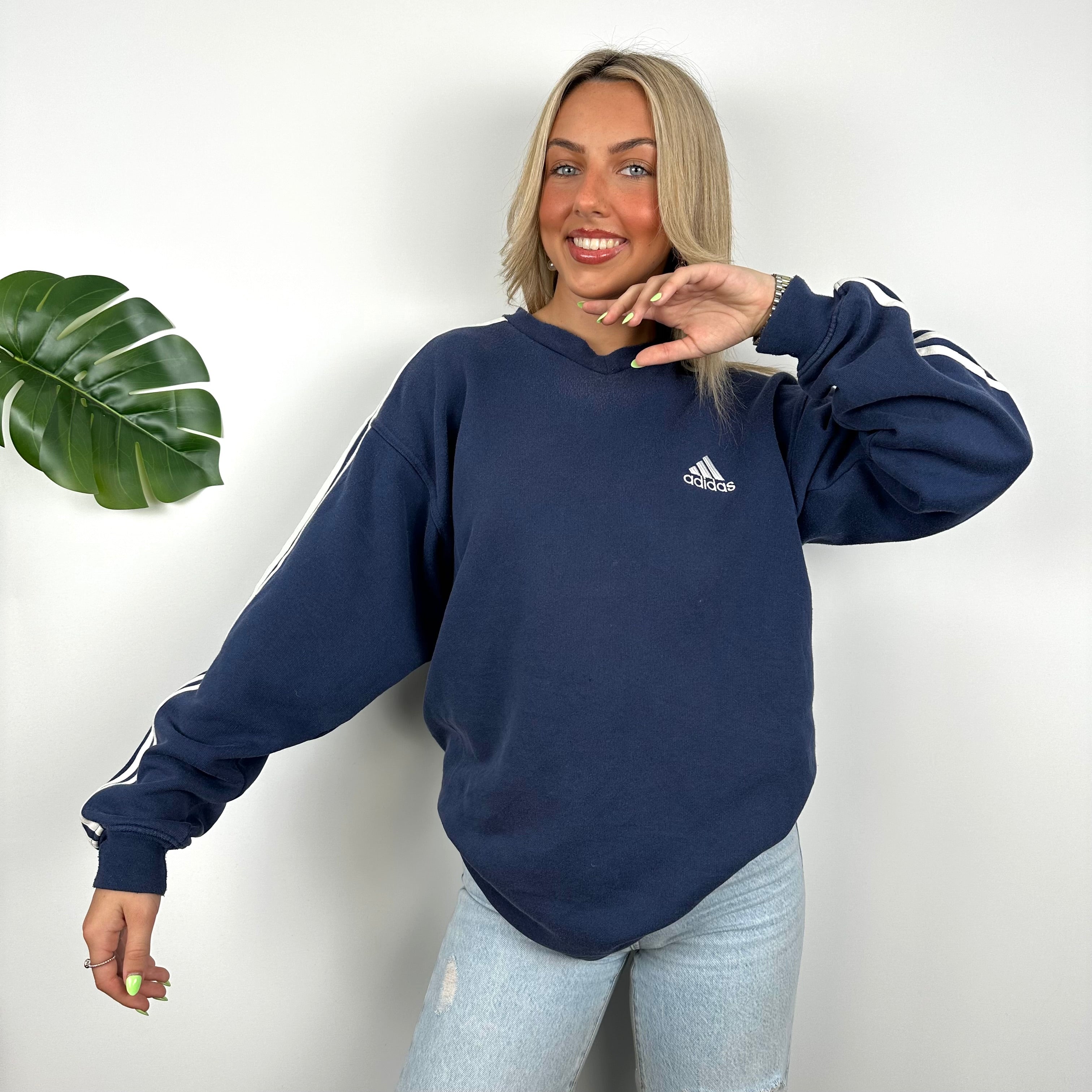 Adidas Navy Embroidered Spell Out Sweatshirt (L)