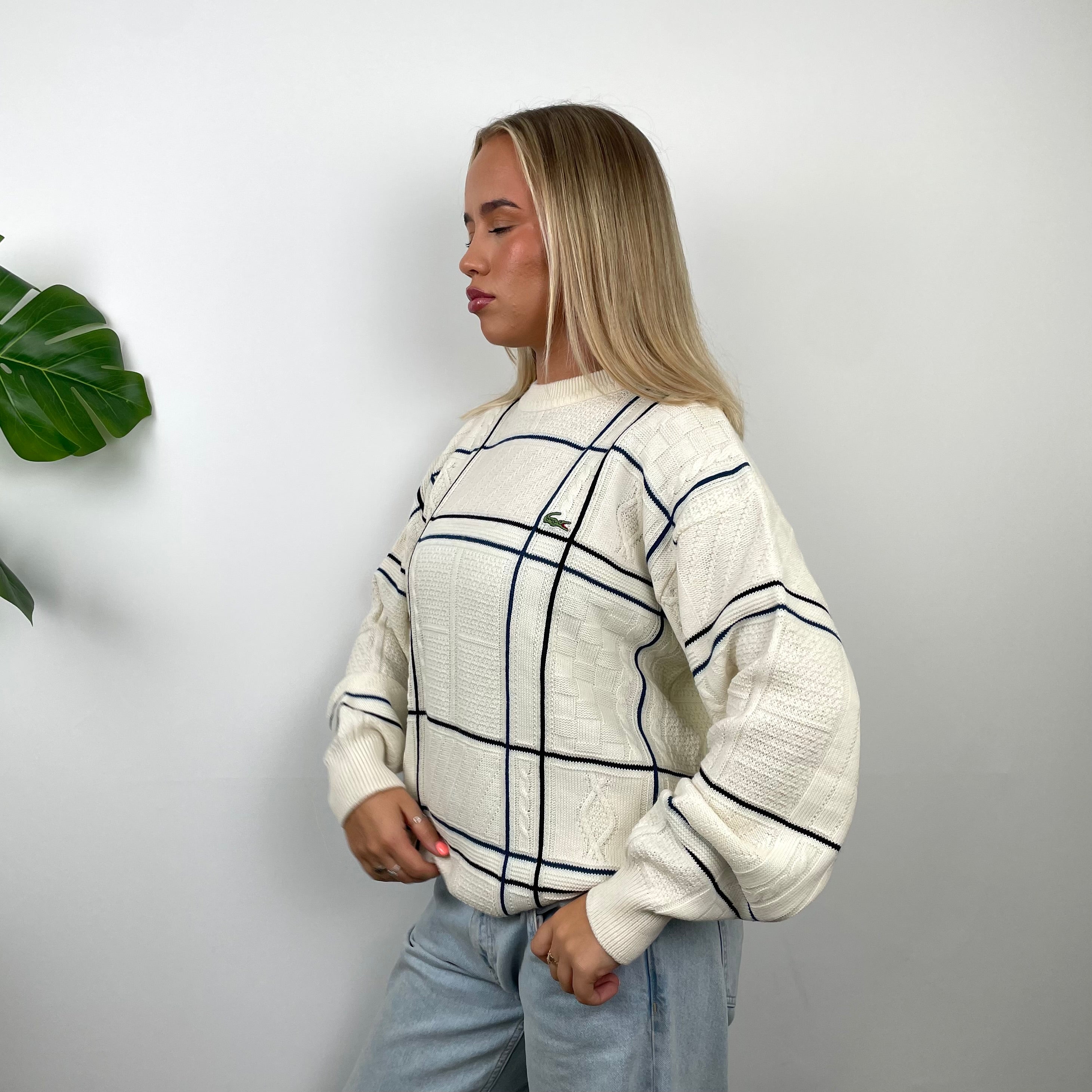 Lacoste RARE Cream Embroidered Logo Knitted Sweater (S)