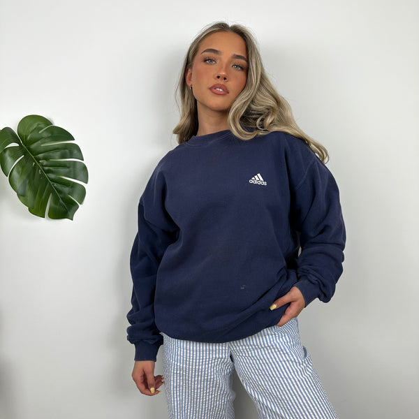 Adidas Navy Embroidered Spell Out Sweatshirt (M)