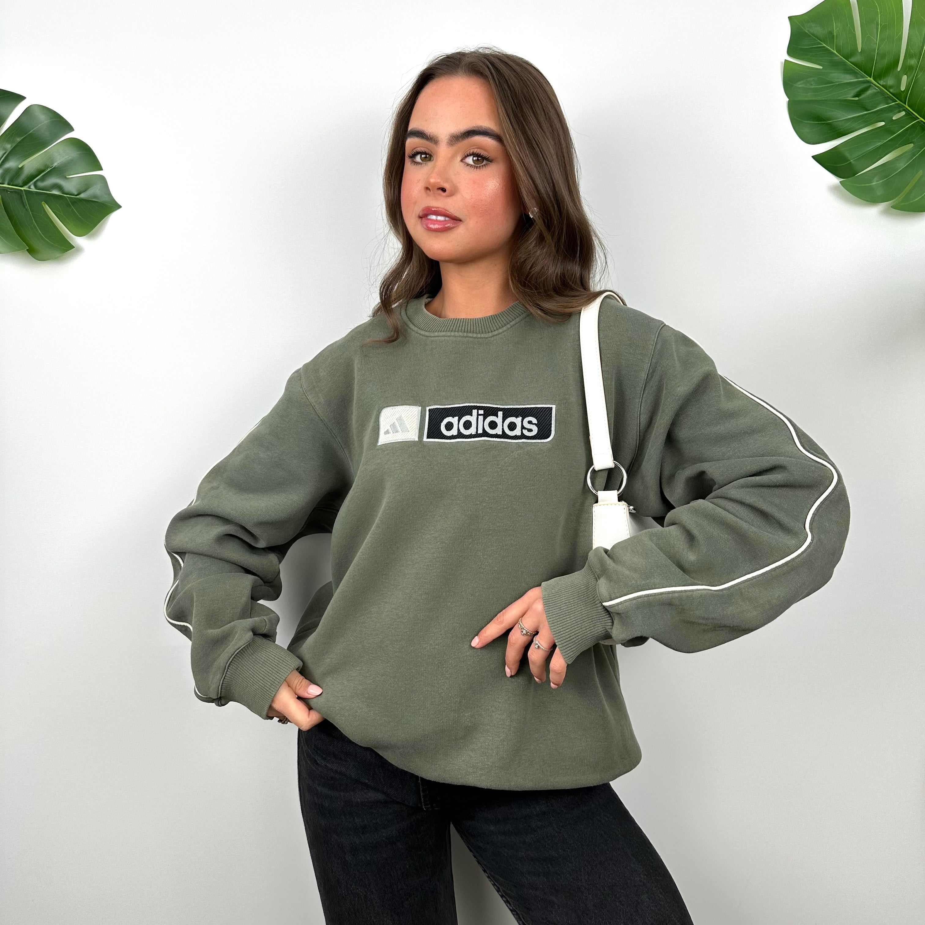 Adidas Green Embroidered Spell Out Sweatshirt (M)