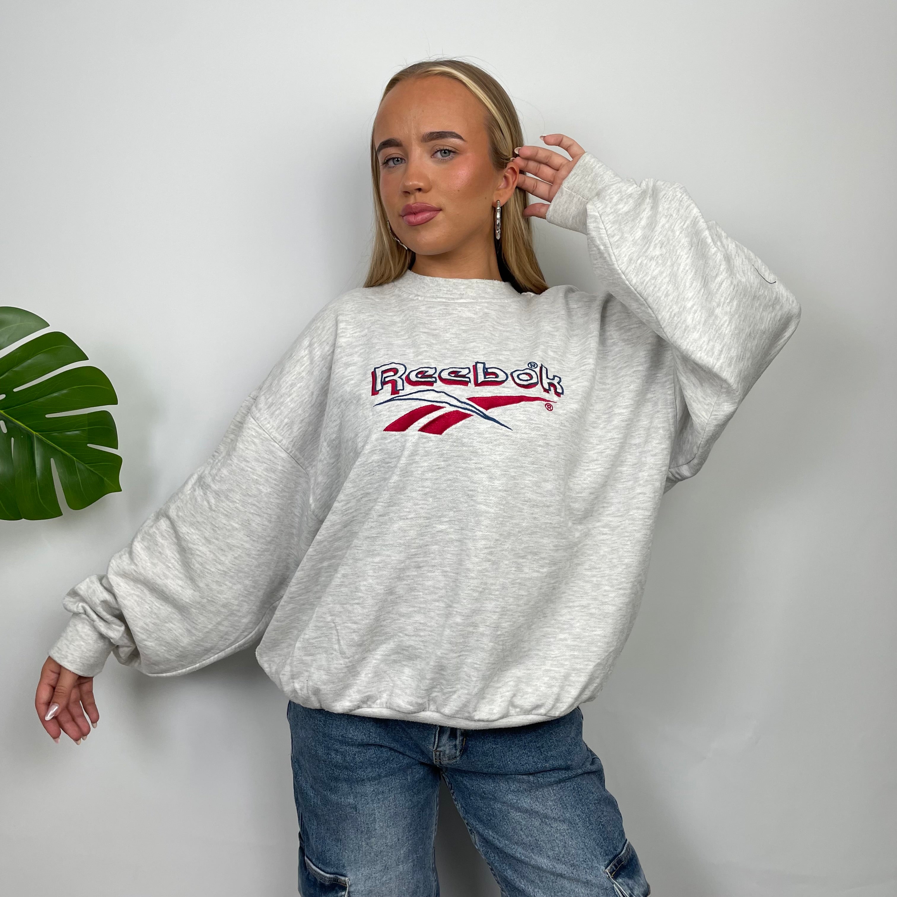 Reebok Grey Embroidered Spell Out Sweatshirt (L)